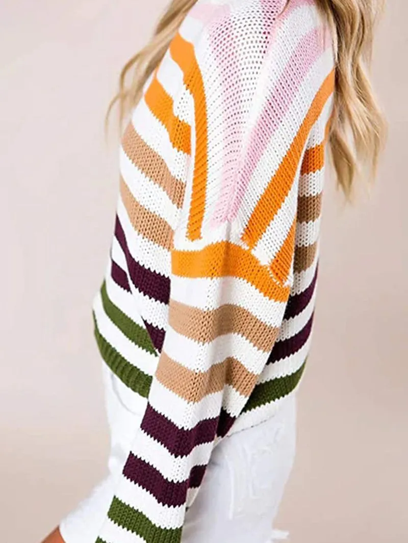 Women's Sweaters Multicolor Striped Round Neck Knitted Sweater