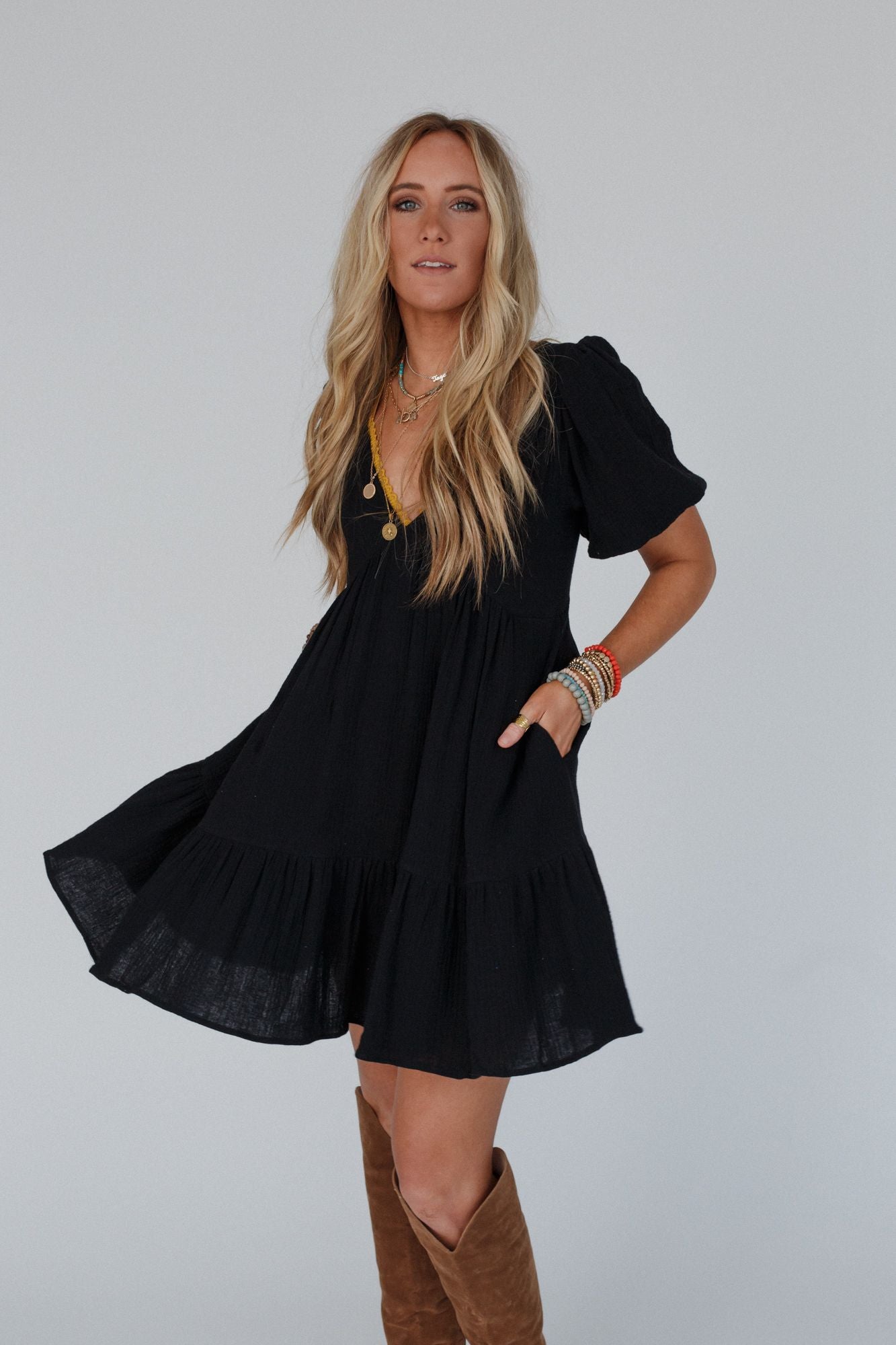 Need To Breathe Puff Sleeve Dress - Black