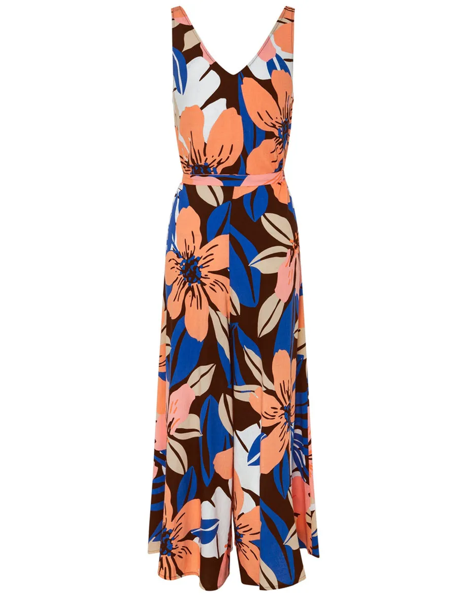 Ladies vacation geometric print loose wide-leg jumpsuits