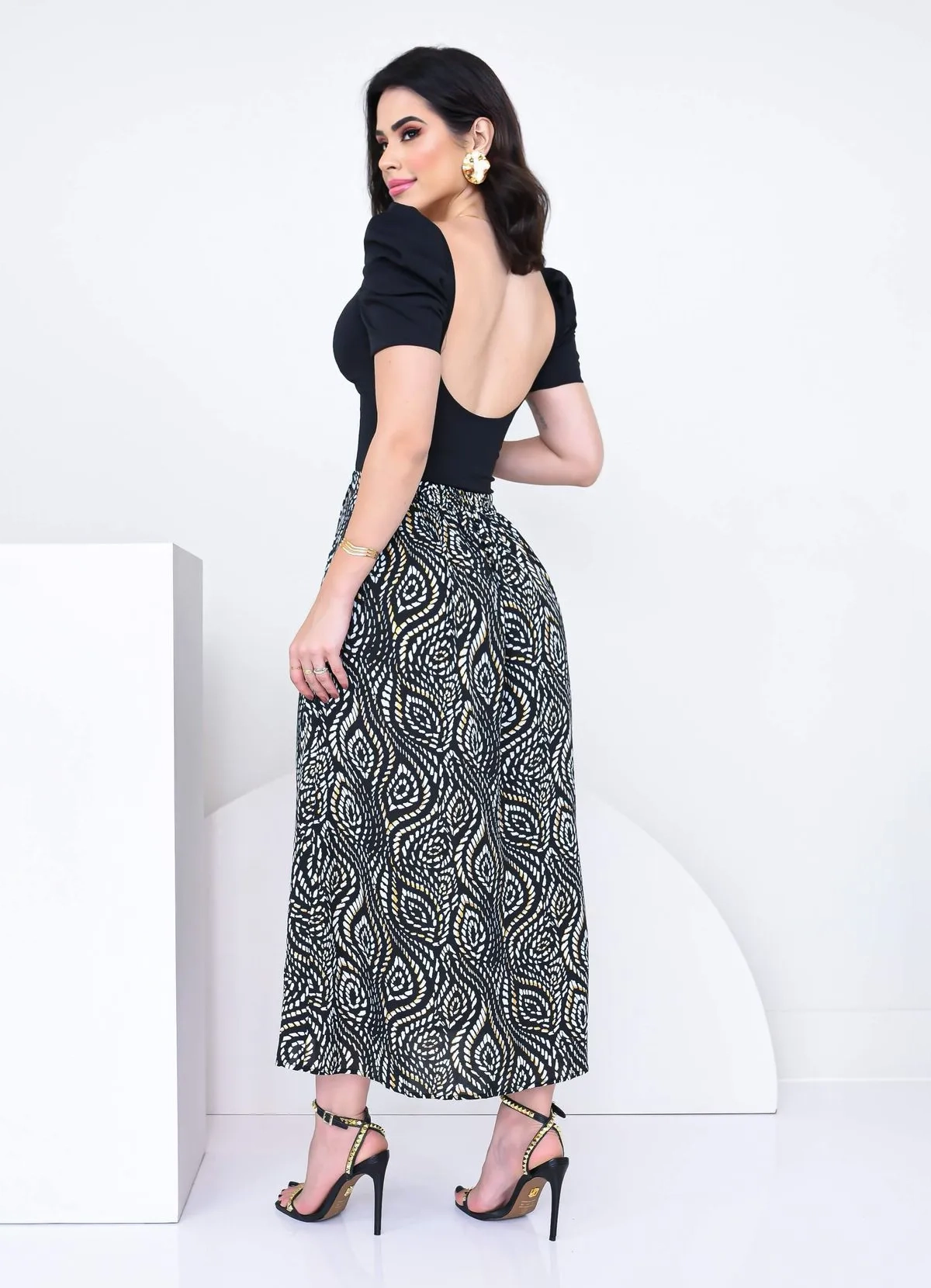 Golden Foliage Midi Skirt