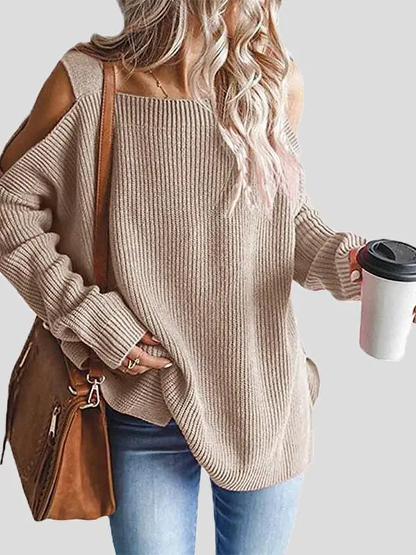 Women's Sweaters Sling Long Sleeve Off-Shoulder Pullover Knit Sweater