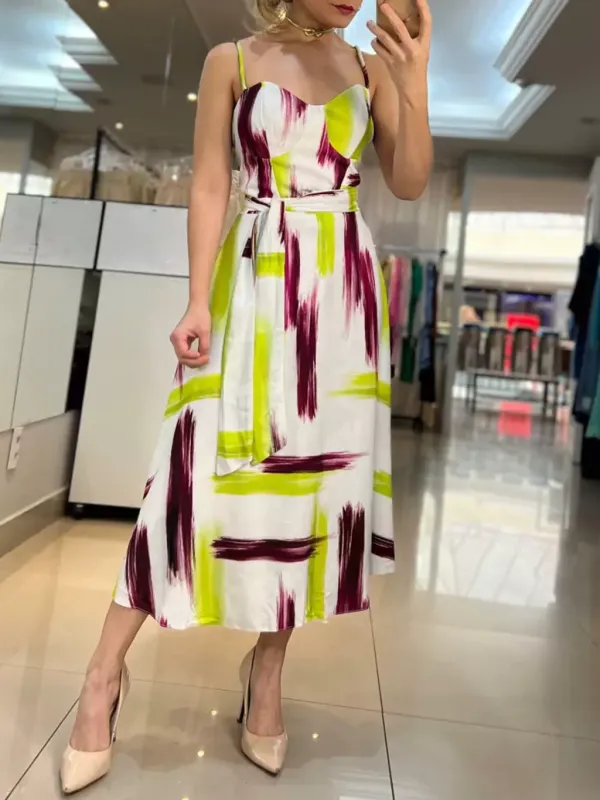 Spaghetti strap print midi dress