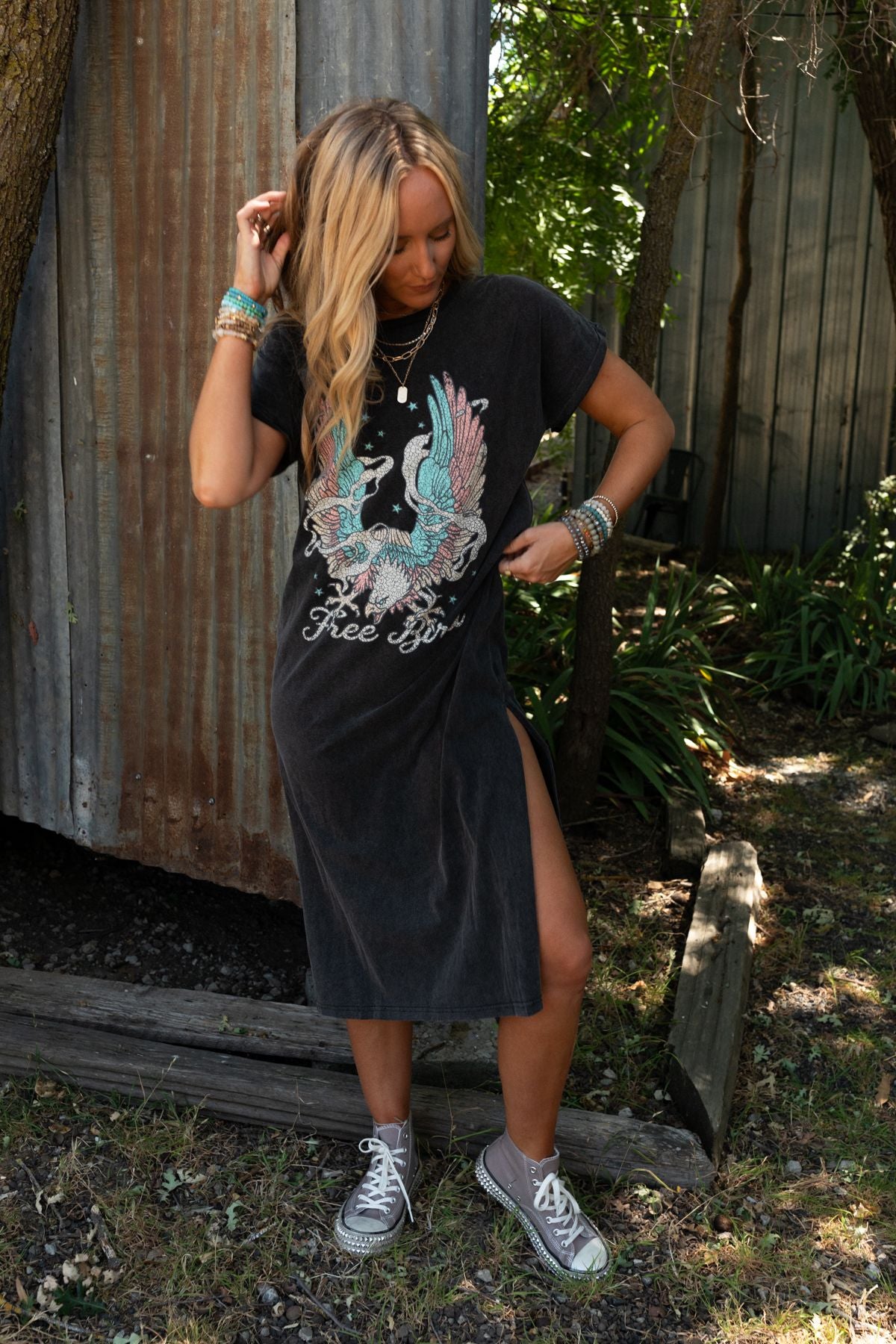 Free Bird Forever Tee Dress - Black