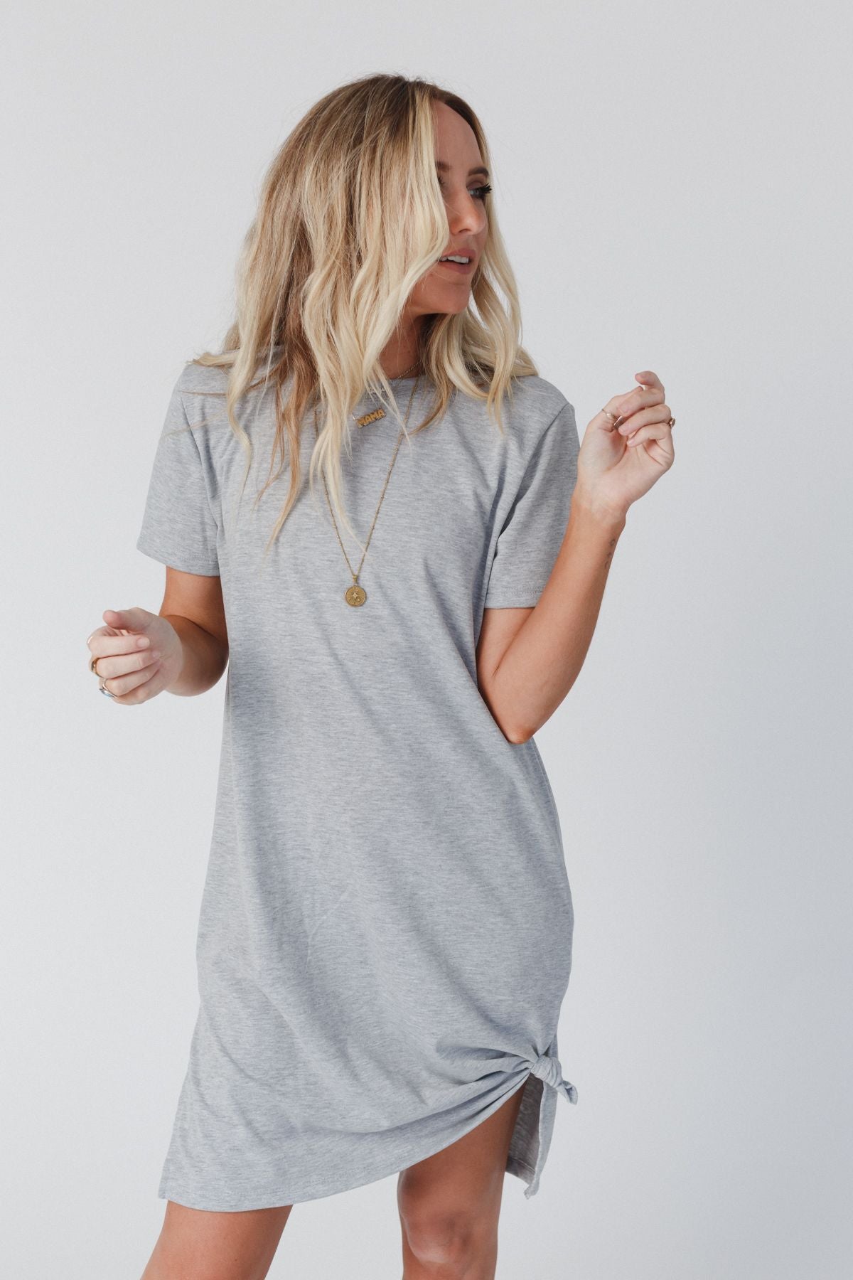 On The Daily Oversized Slit Tee Dress - Heather Gray