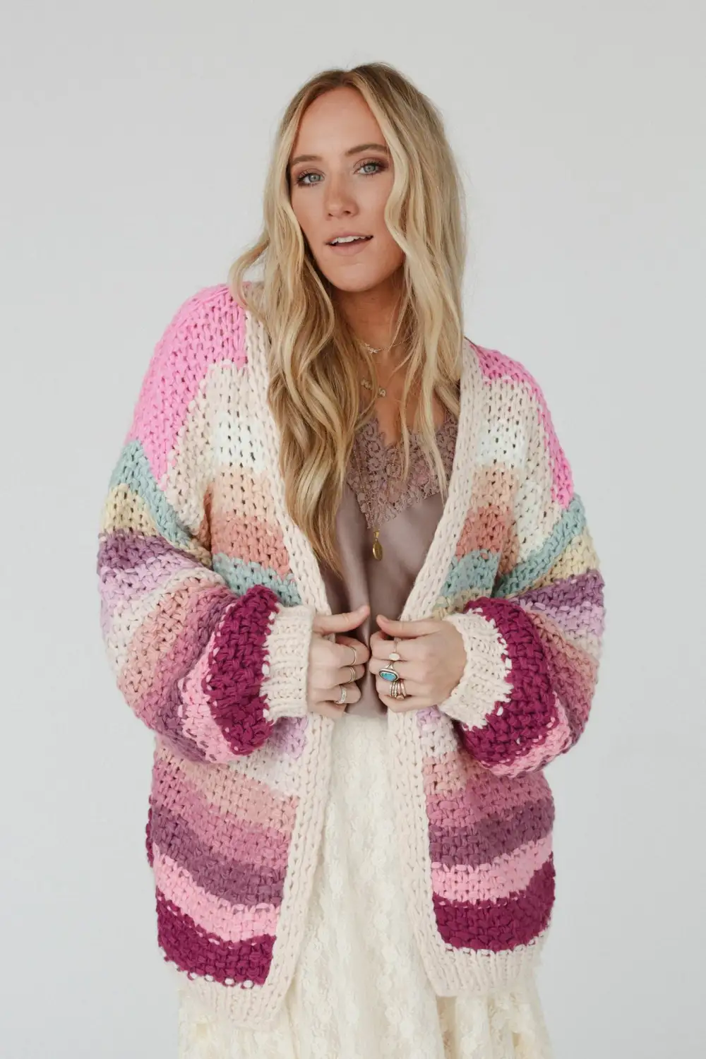 Wrapped up in Color Knit Cardigan - Pink Multi