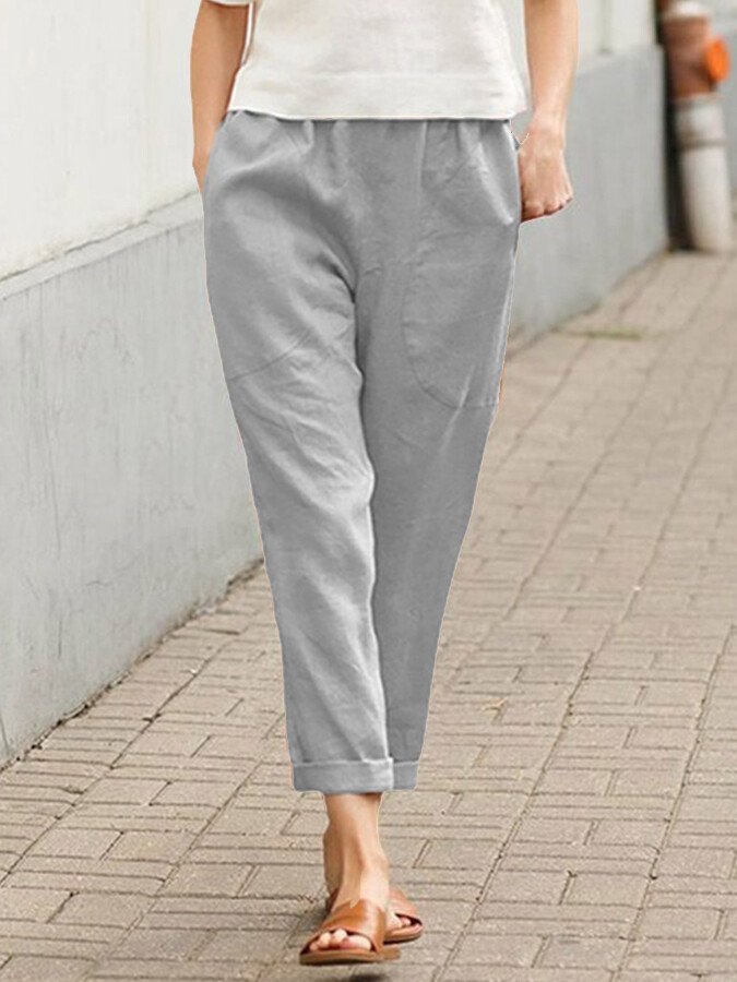 Women's Cotton Linen Solid Color Loose Pocket Harem Pants