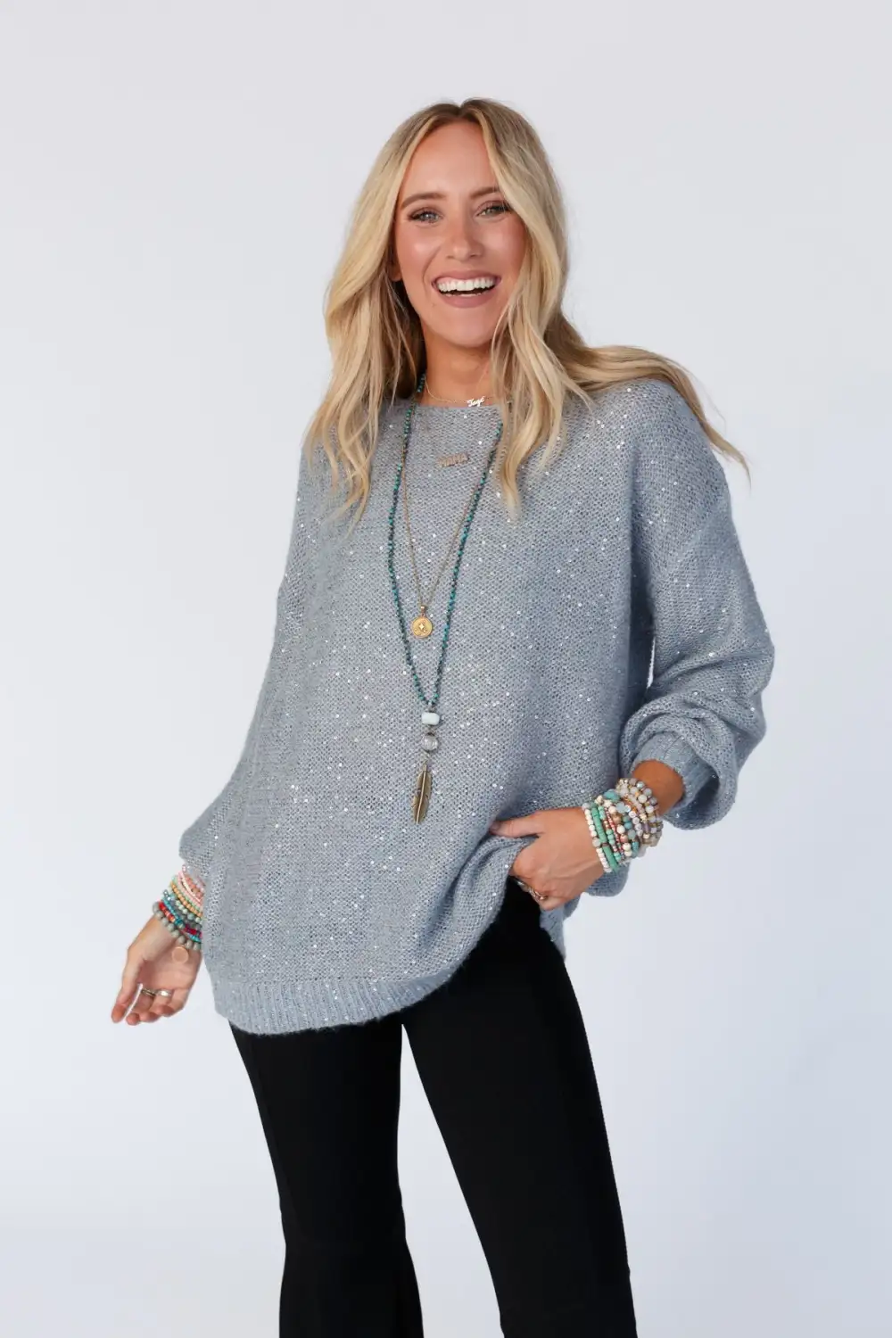 Hollywood Hills Sequined Sweater - Gray