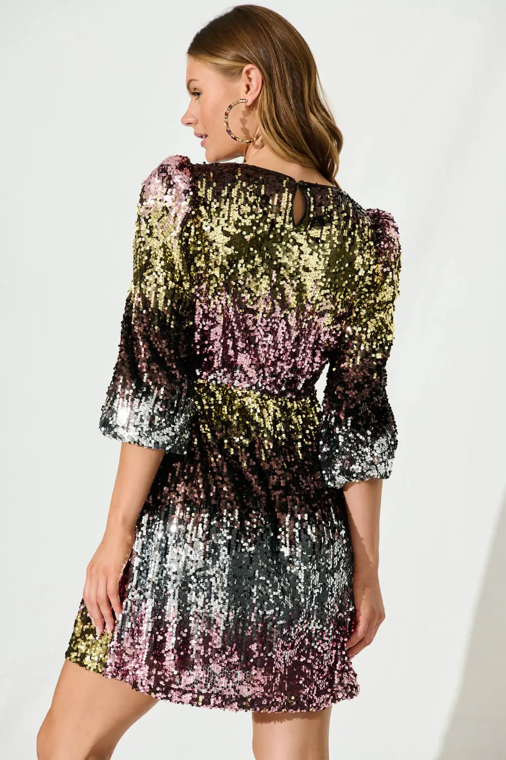 Crazy In Love Dress In Pink And Gold Ombre Sequin