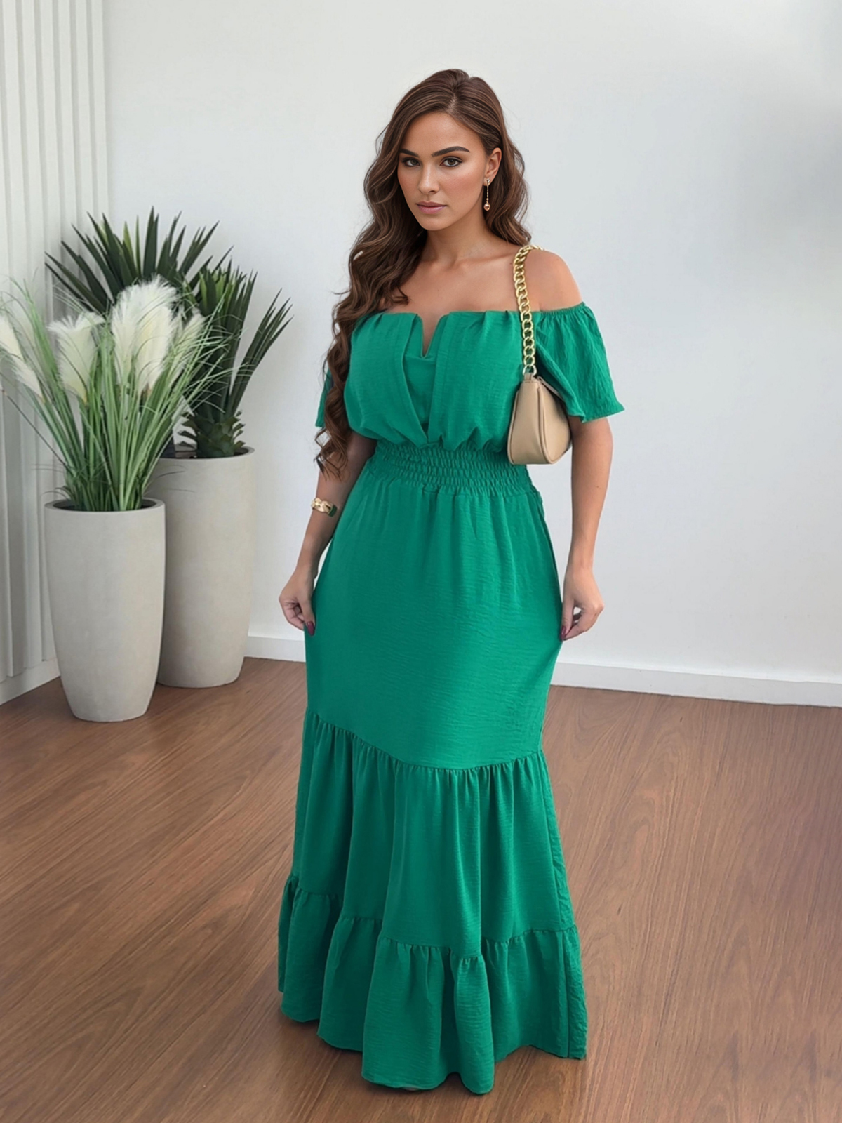 LONG GREEN DEC DRESS