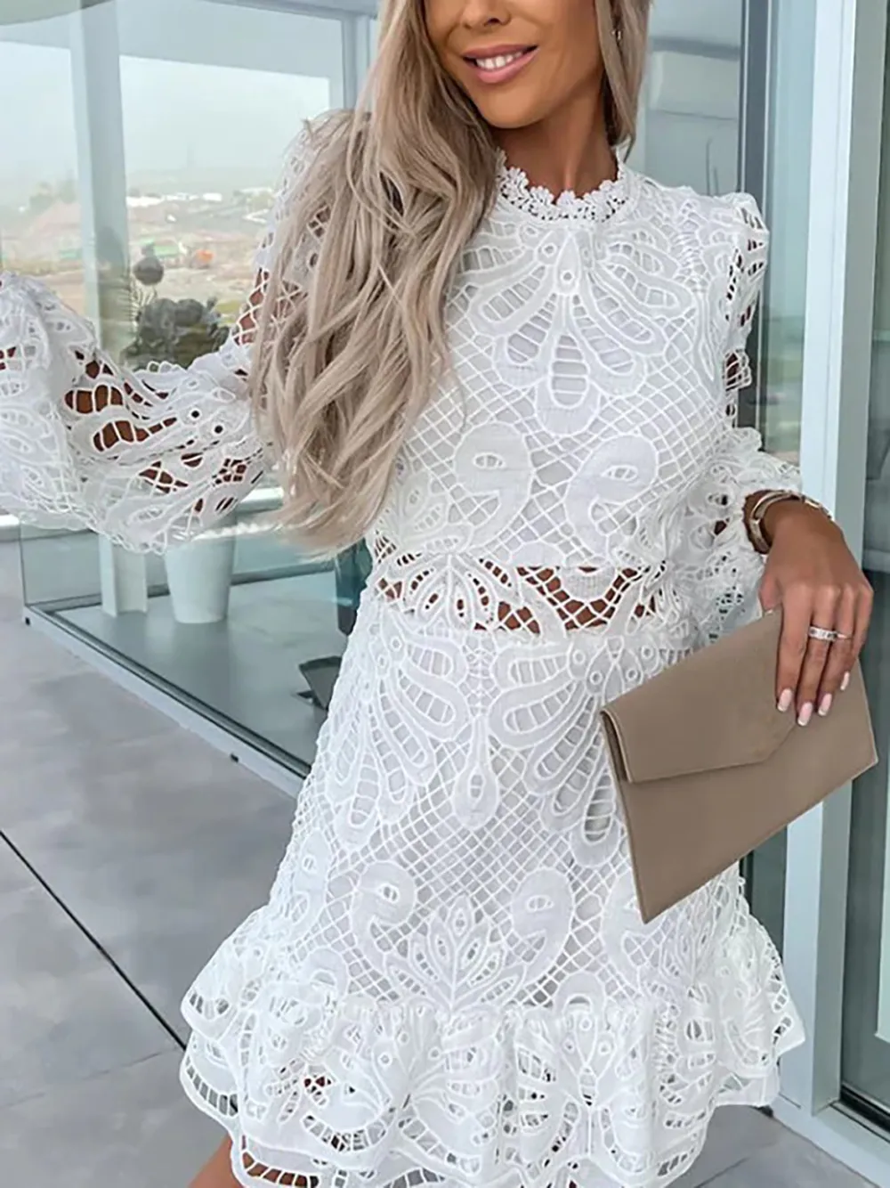 LACE PETAL TRIM MINI DRESS