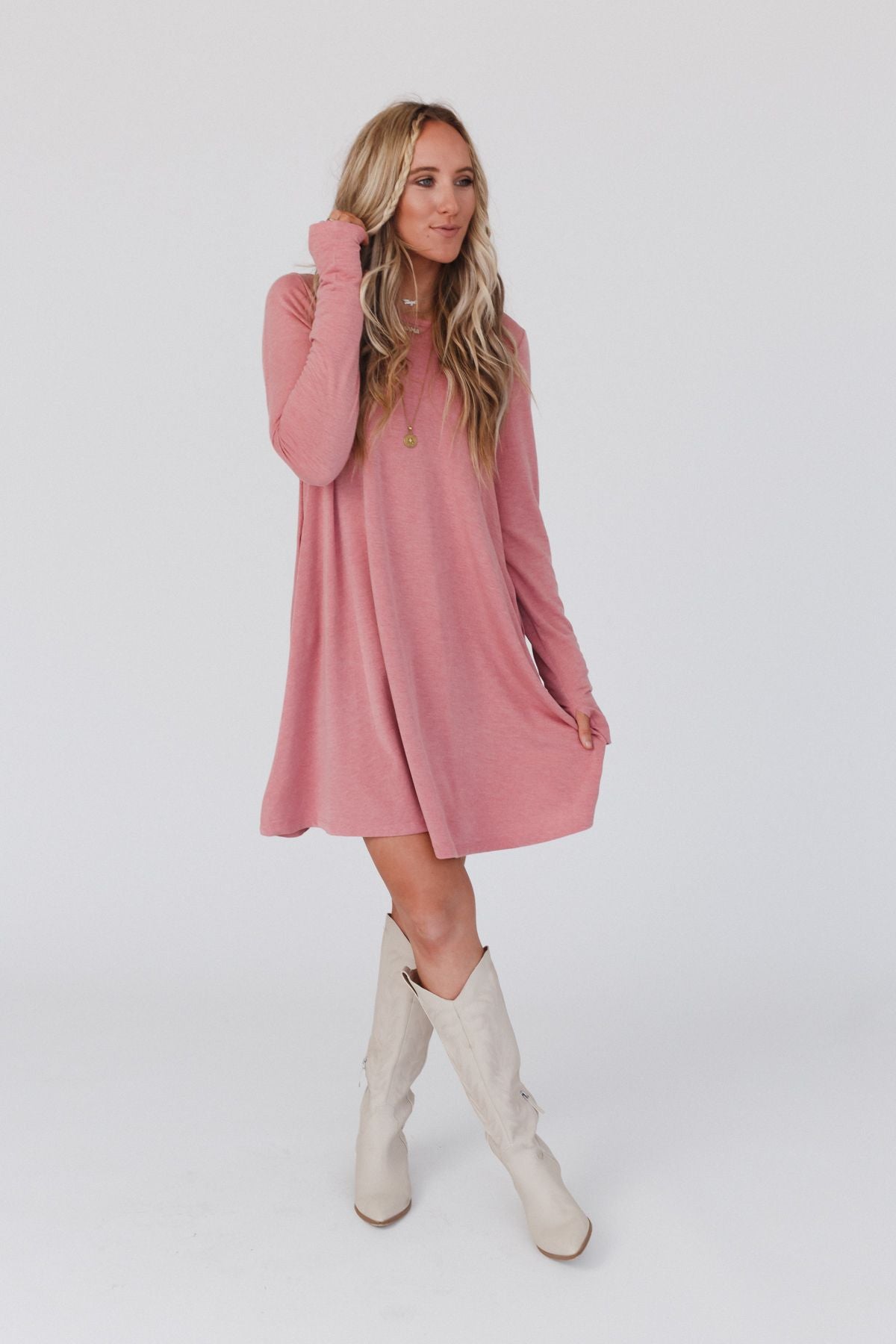 Jake Long Sleeve Crewneck Dress - Rust