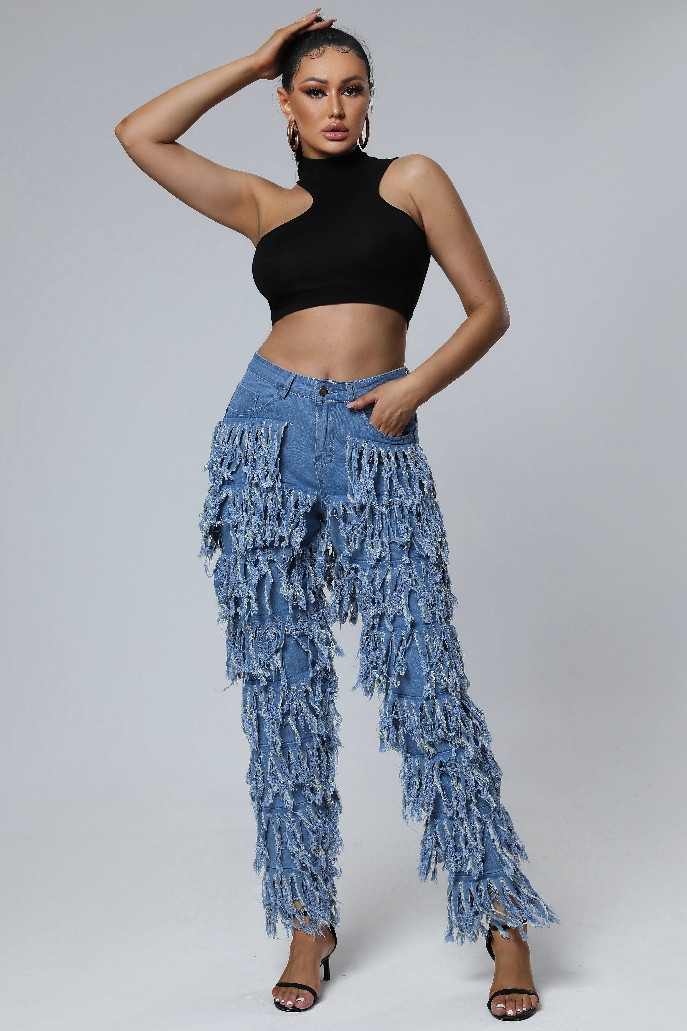 Fringes High Waist Denim Jeans