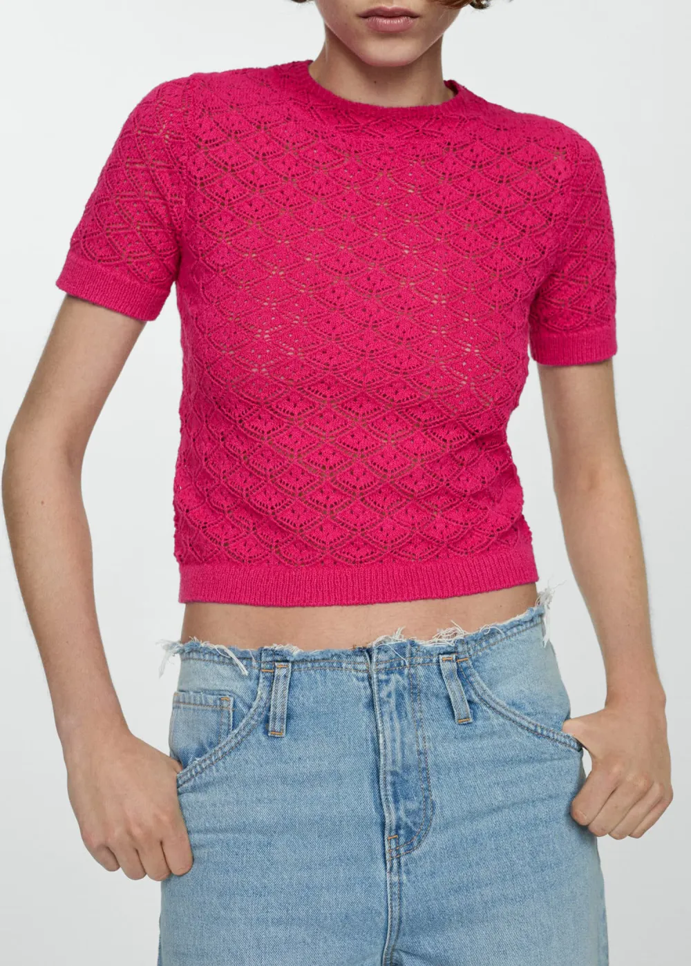 Openwork short-sleeved sweater