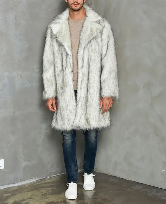 Fashion Notch Lapel Fuzzy Knee Length Coat