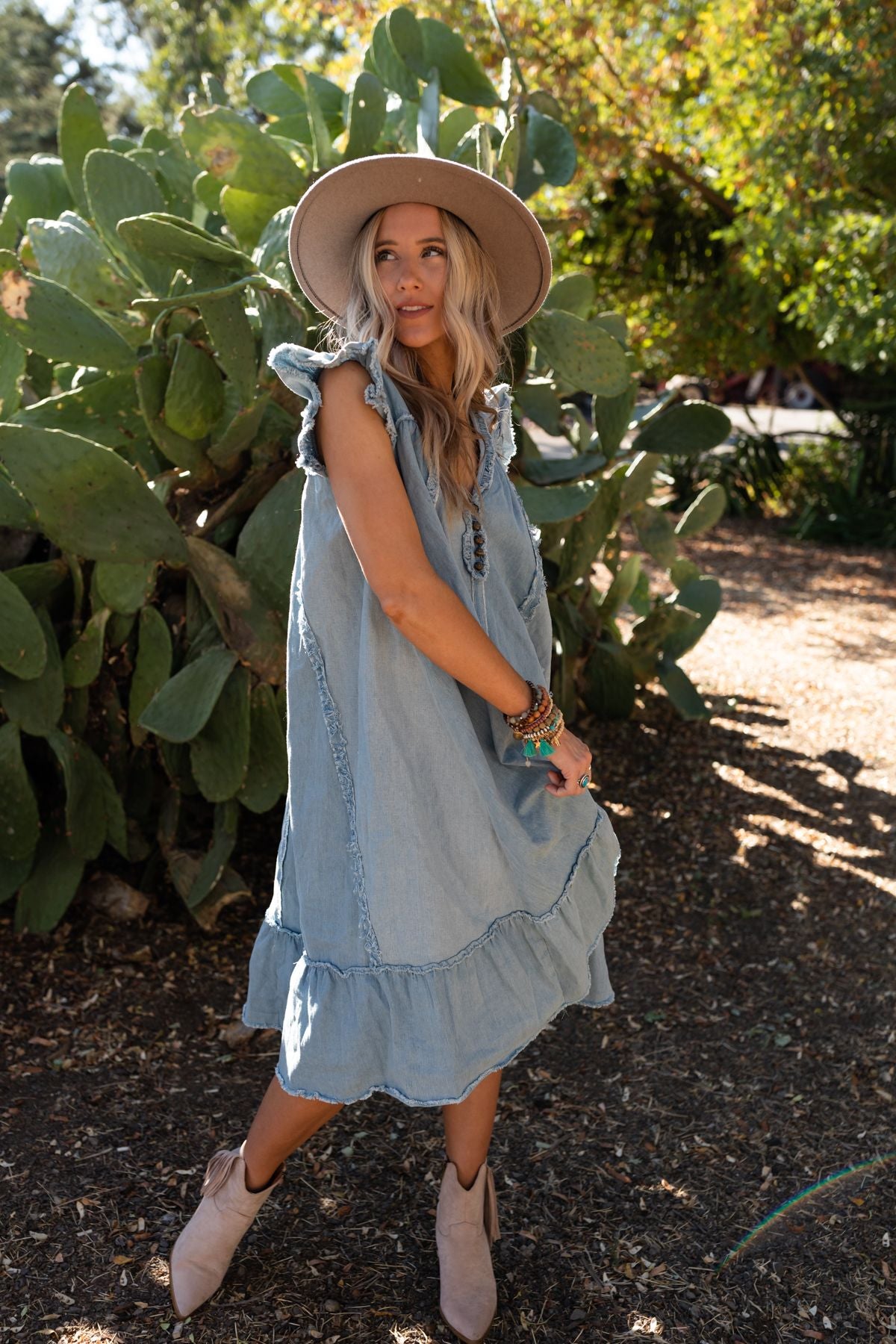 Clayton Ruffle Denim Dress - Denim