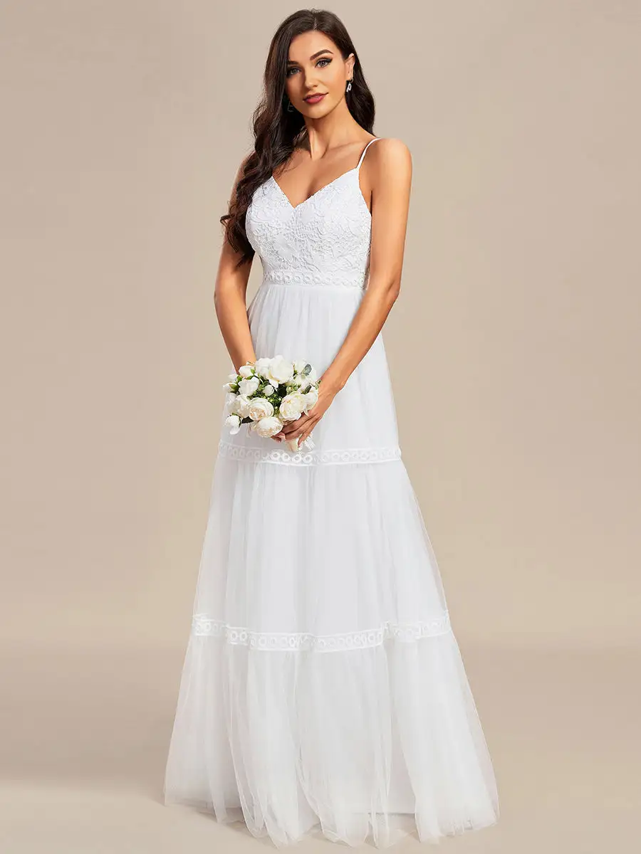 Spaghetti Straps Embroidery Wholesale Wedding Dresses