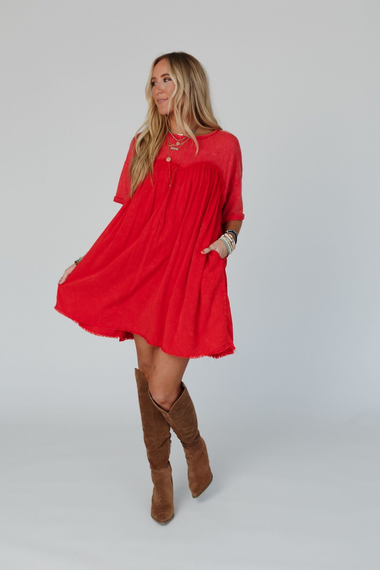 Keep In Touch Tunic Dress - Red