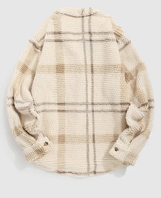 Turndown Collar Chest Pocket Single-breasted Plaid Jacket