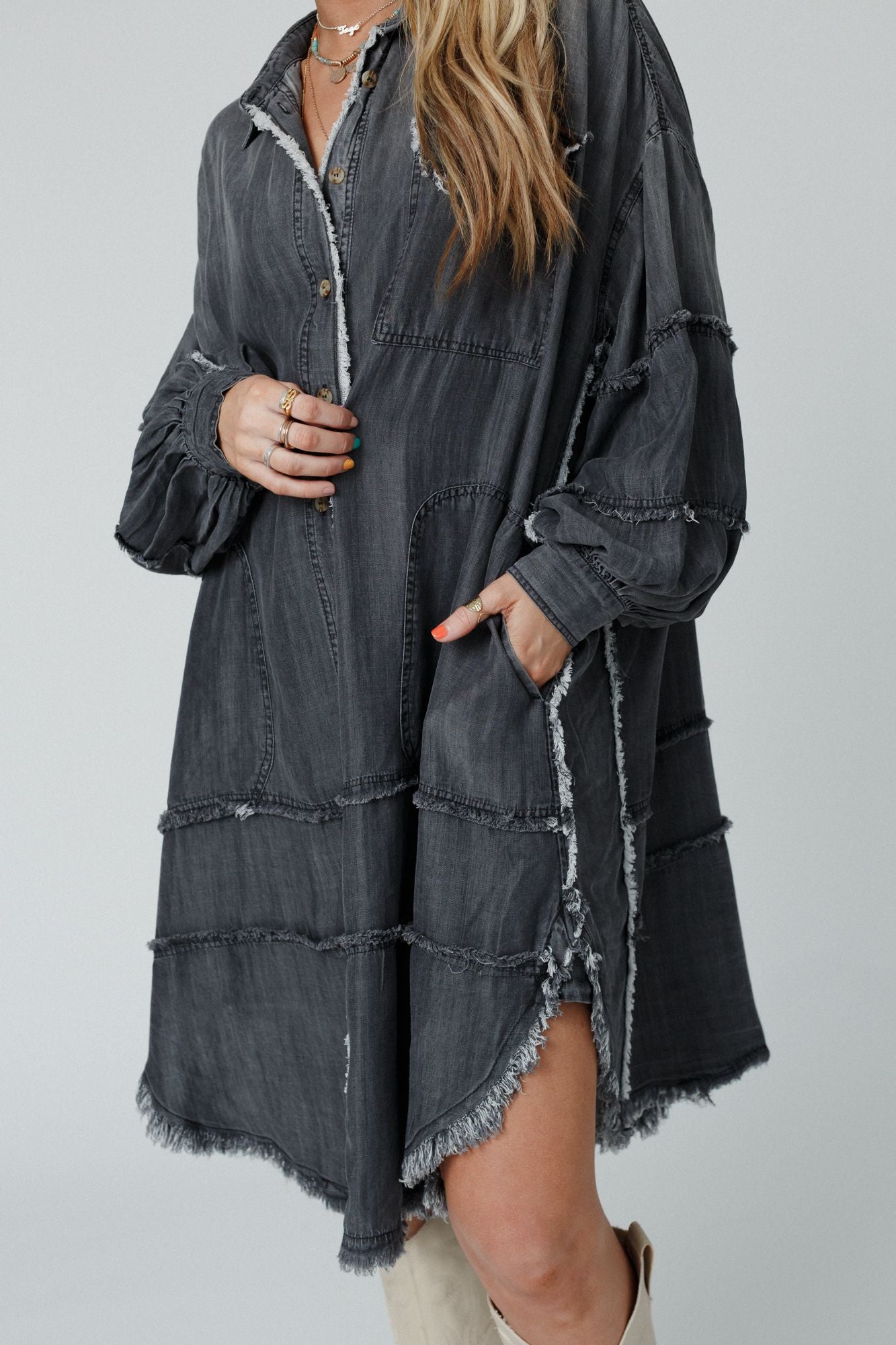 Ophelia Oversized Denim Dress - Black Denim