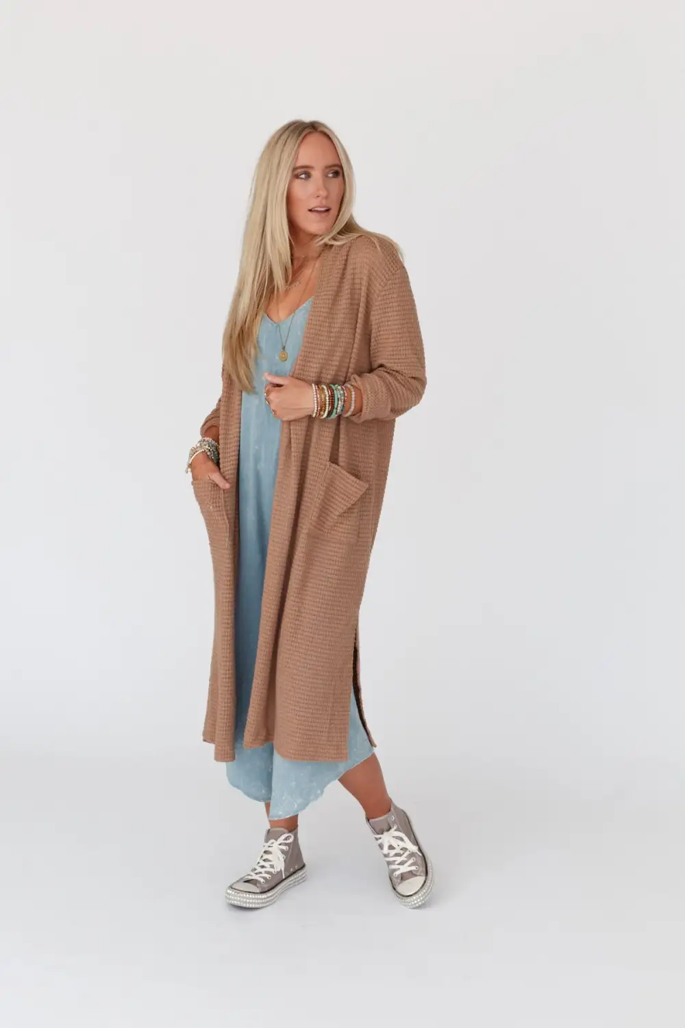 Jayde Waffle Knit Cardigan - Taupe