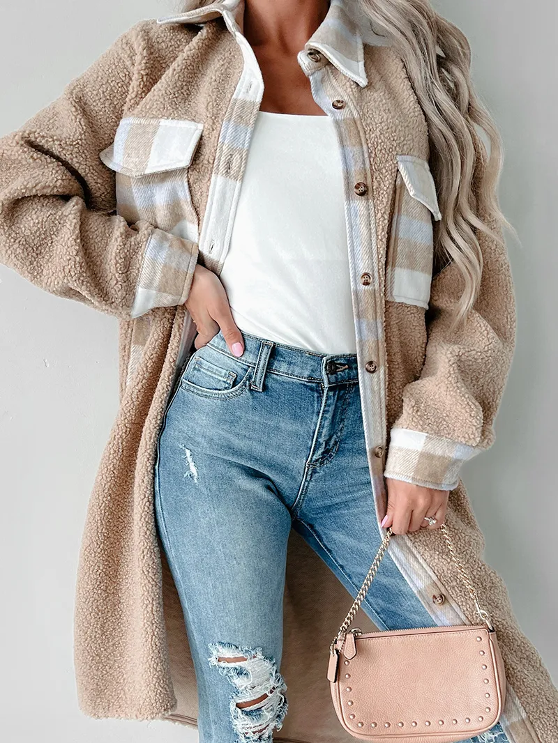 Women's Casual Elegant Plaid Long Jacket Coat