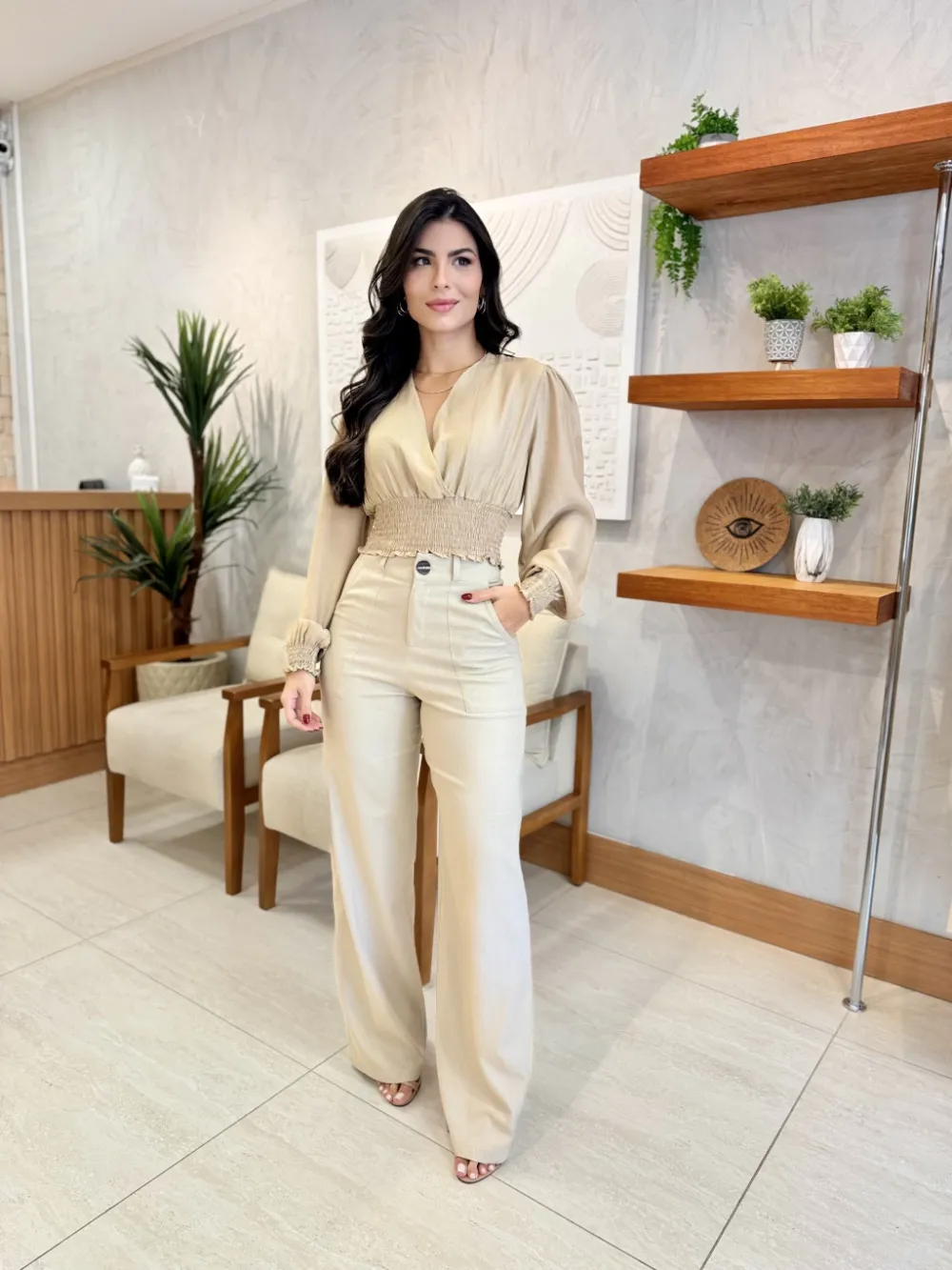 Gabi Beige Linen Trousers