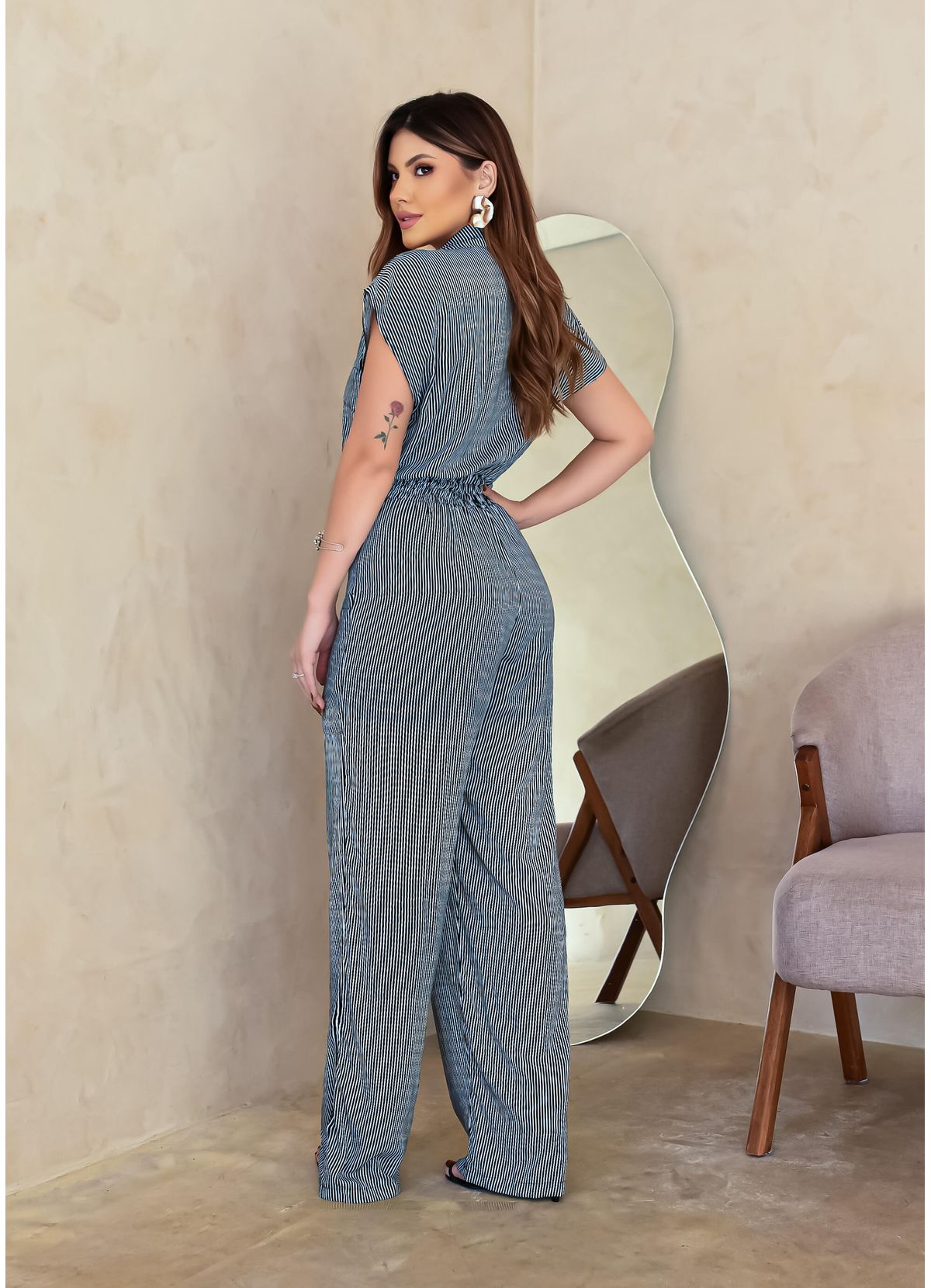 BAT STRIPED LONG JUMPSUIT