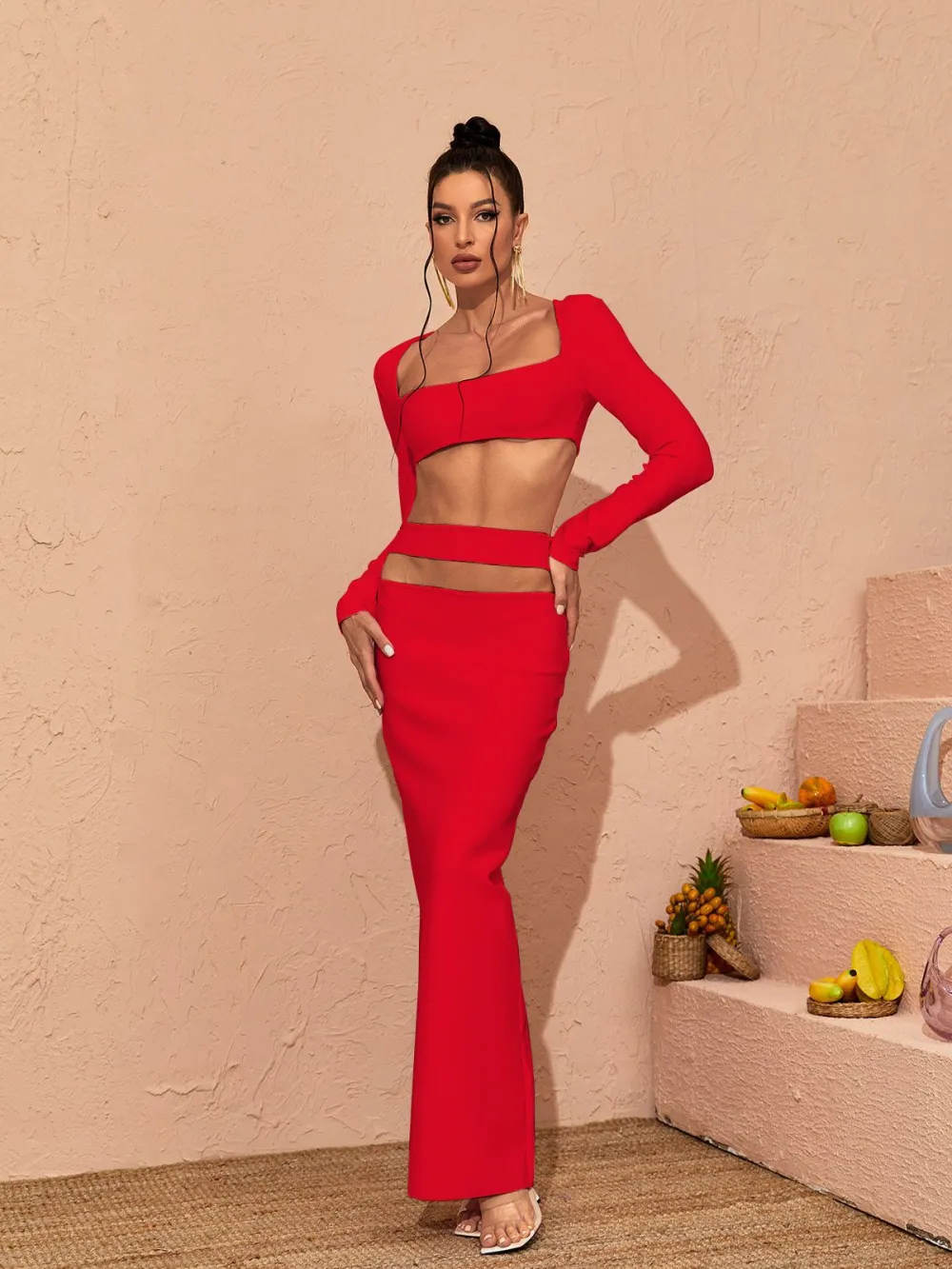 Kynlee Cutout Bandage Set In Red