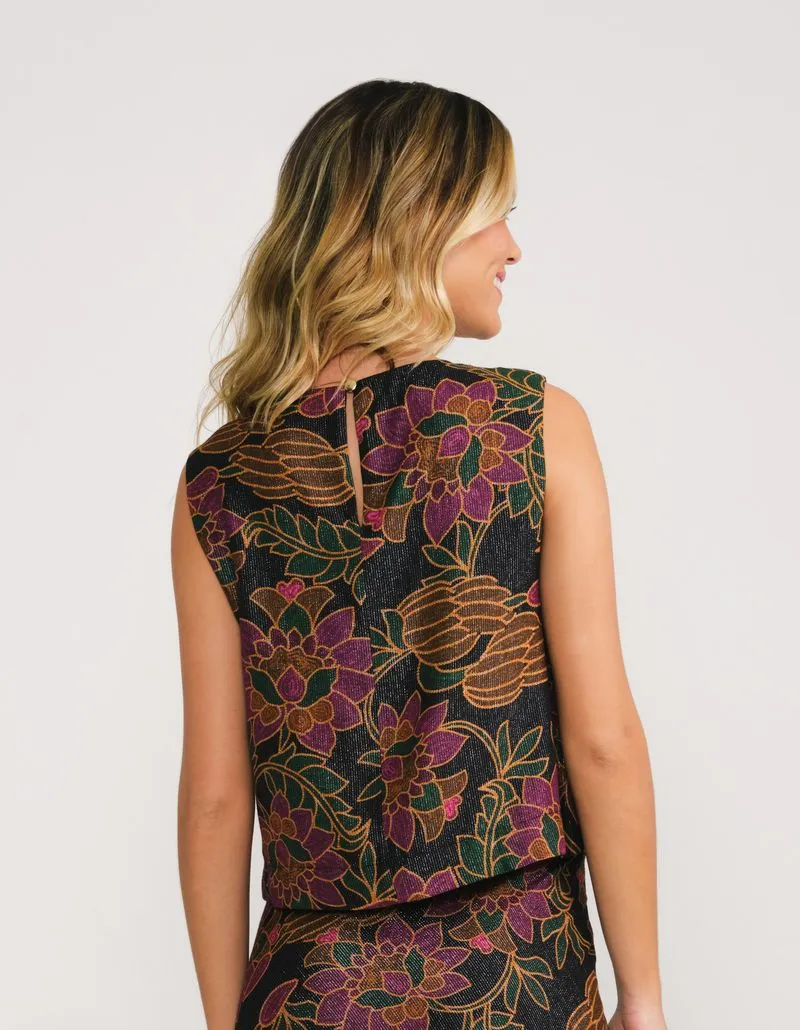 Floral Printed Banana Blouse - Black