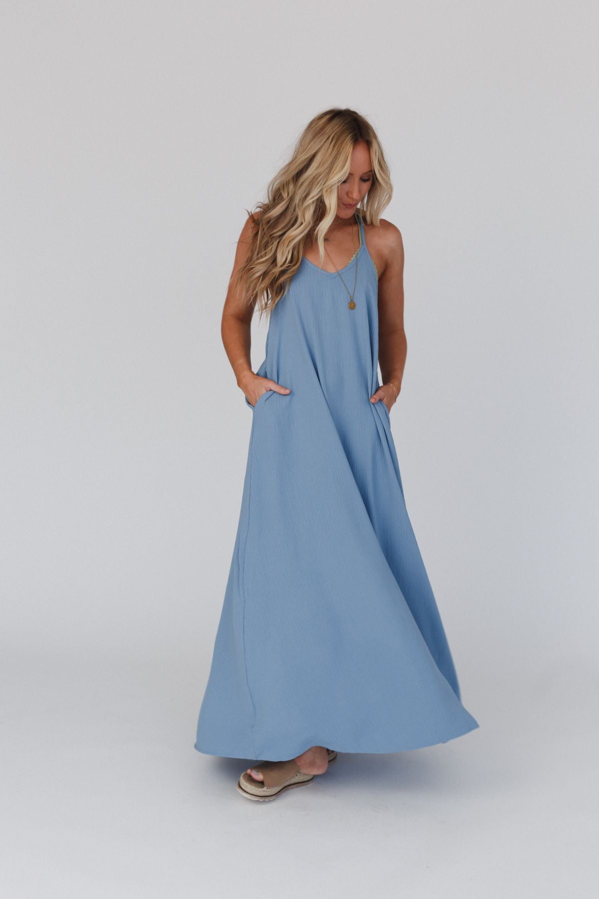 Oasis Pocket Maxi Dress - Dusty Blue