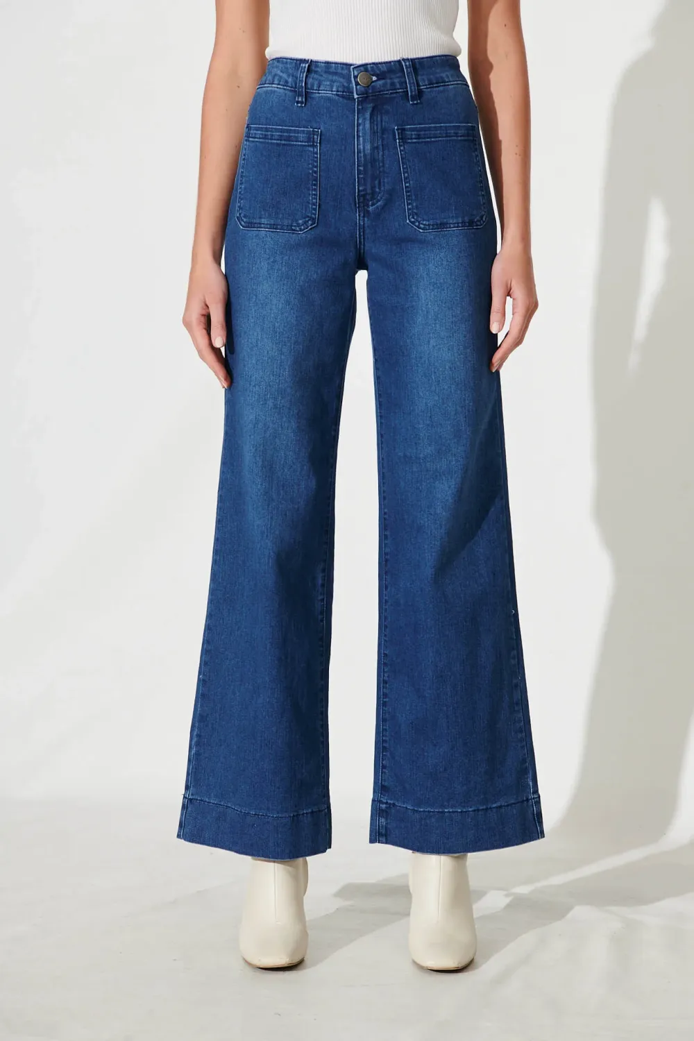 Juan High Rise Wide Leg Jean In Dark Blue Denim