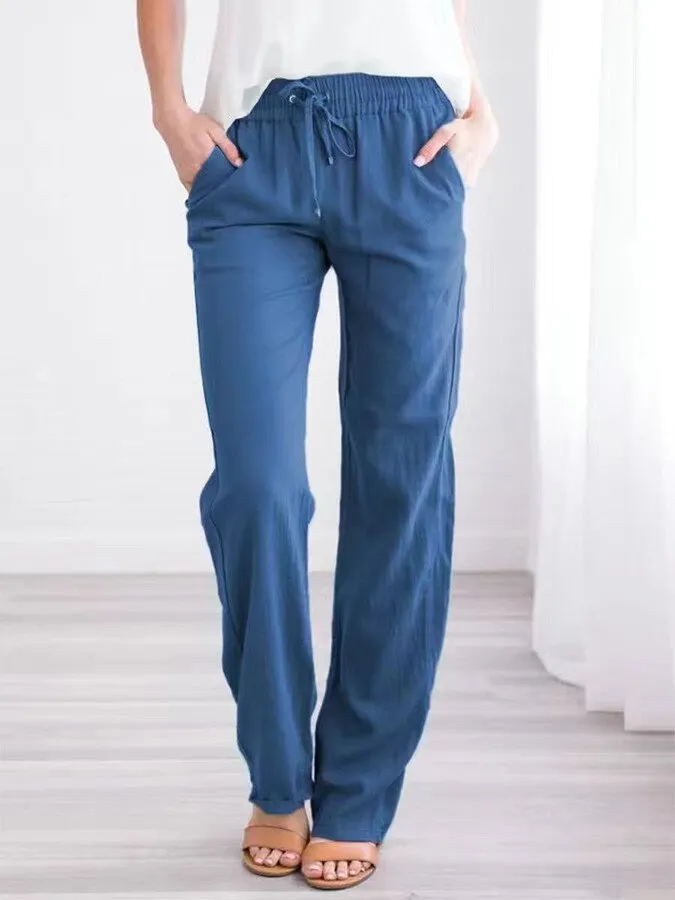 Women's Solid Color Cotton Linen Loose Casual Trousers