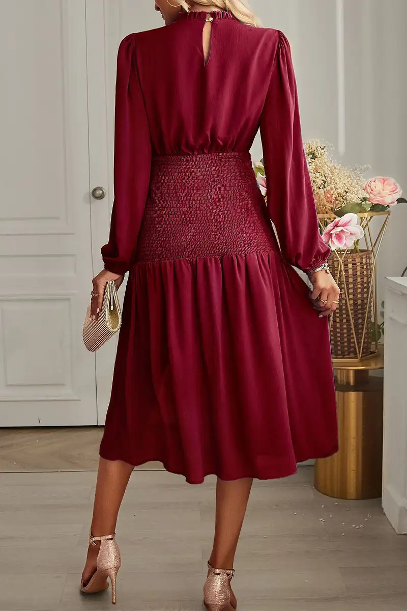 Elegant Solid Flounce Half A Turtleneck Waist Skirt Dresses