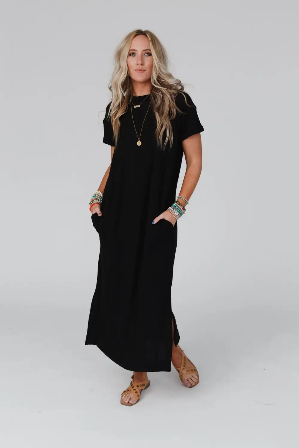 Easy Days Maxi Slit Tee Dress - Black