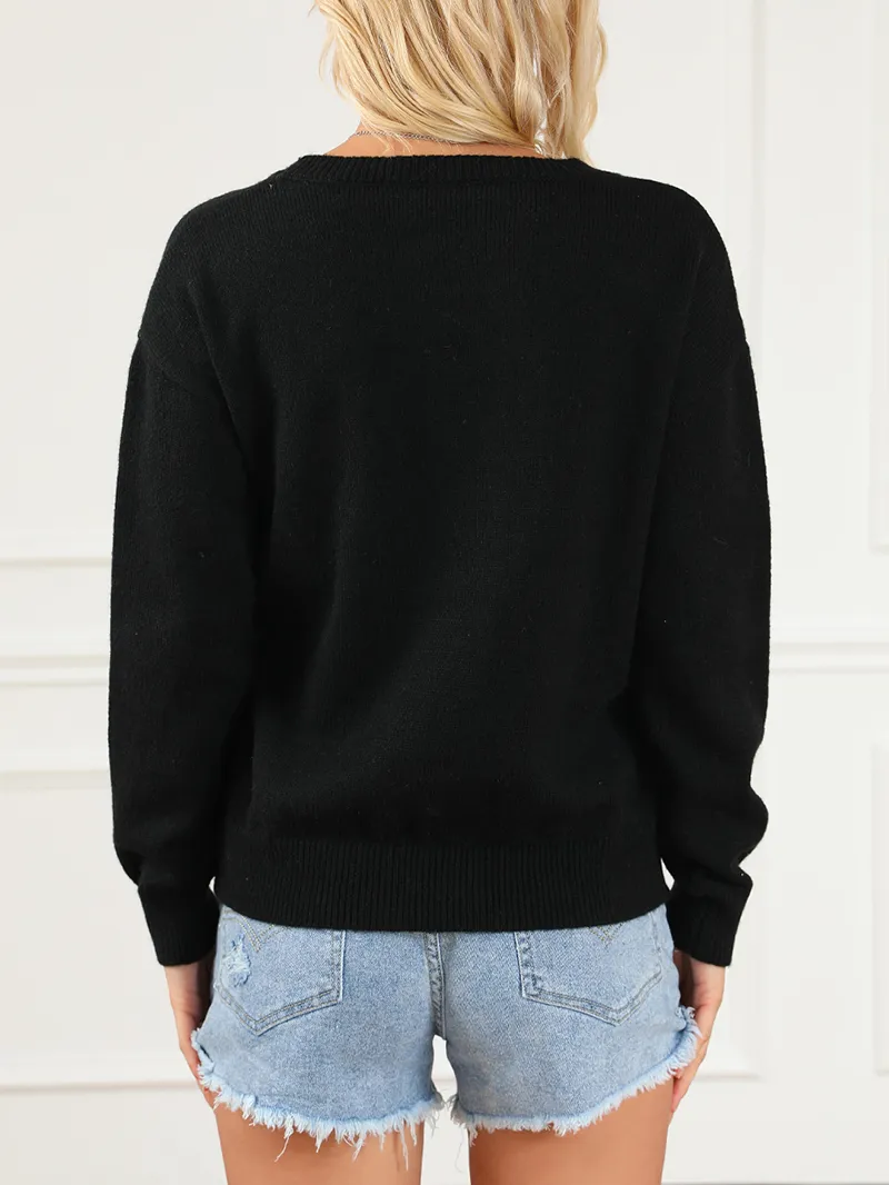 Black Round Neck Casual Sweater