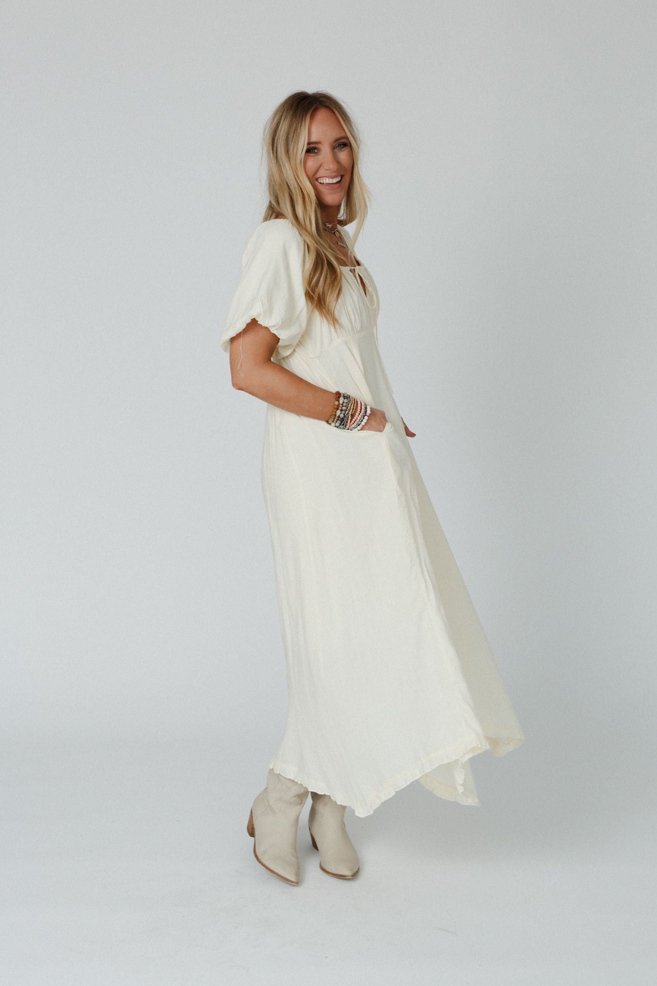 Sweet Spirit Puff Sleeve Maxi Dress - Natural