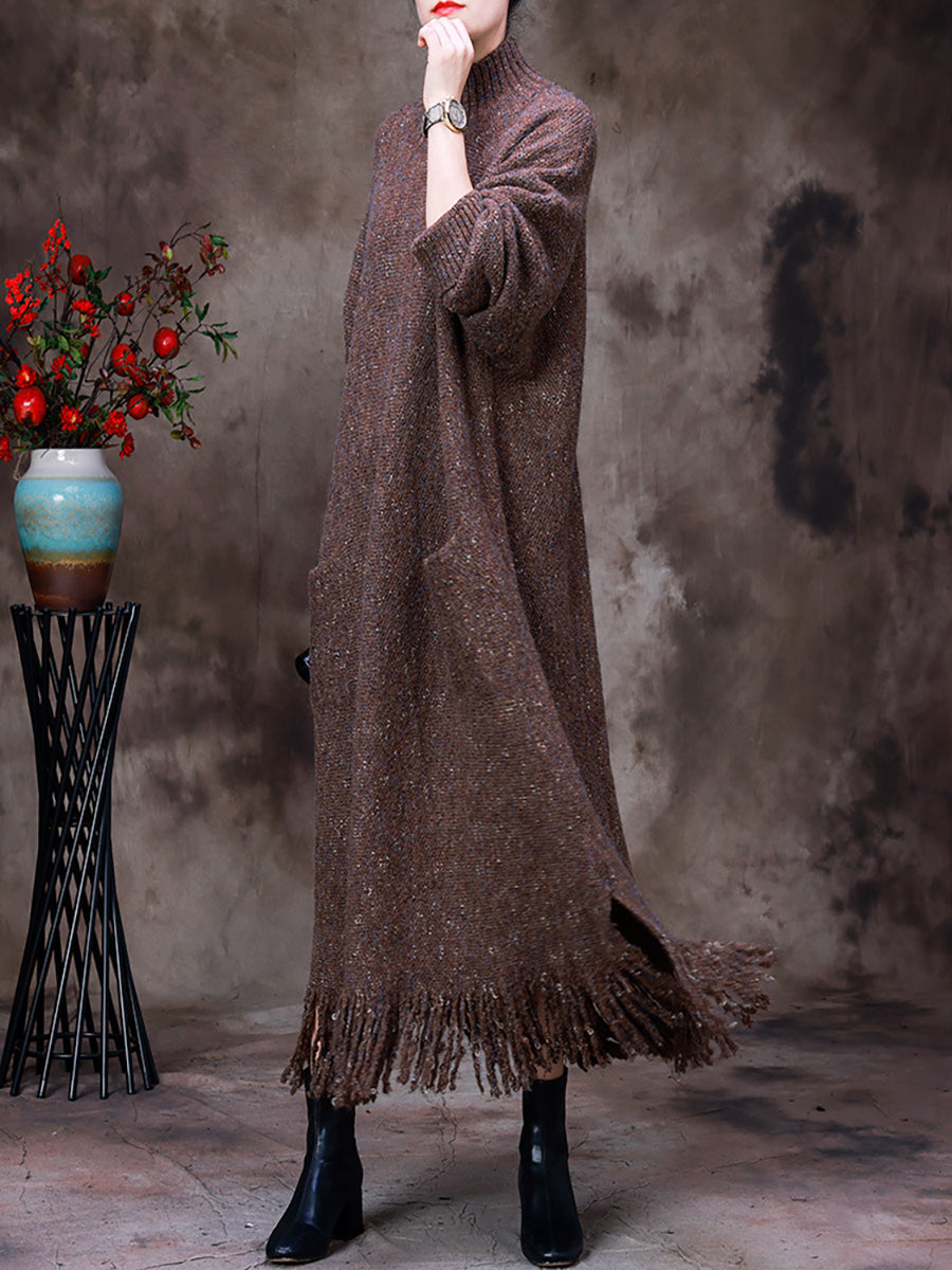 Winter Women Warm Wool Tassel Maxi Dress