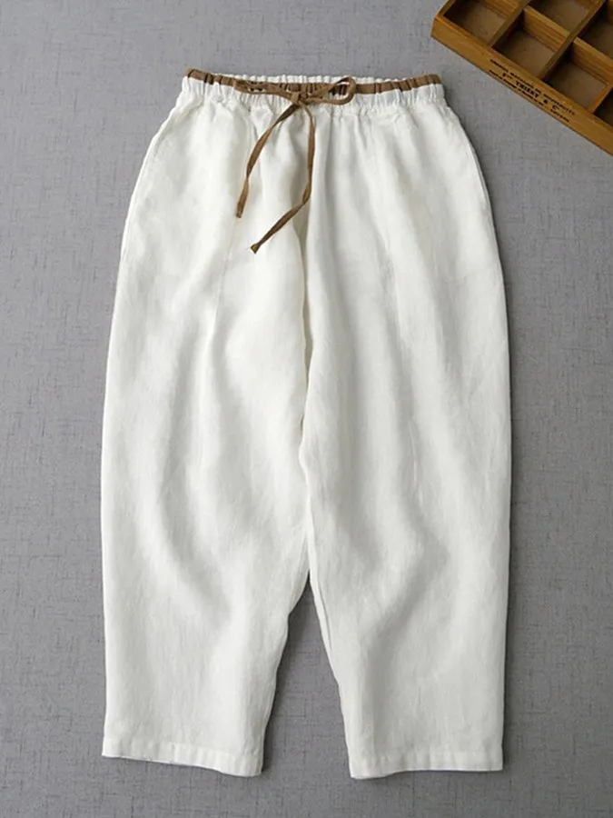 Women's Solid Cotton Linen Casual Pants