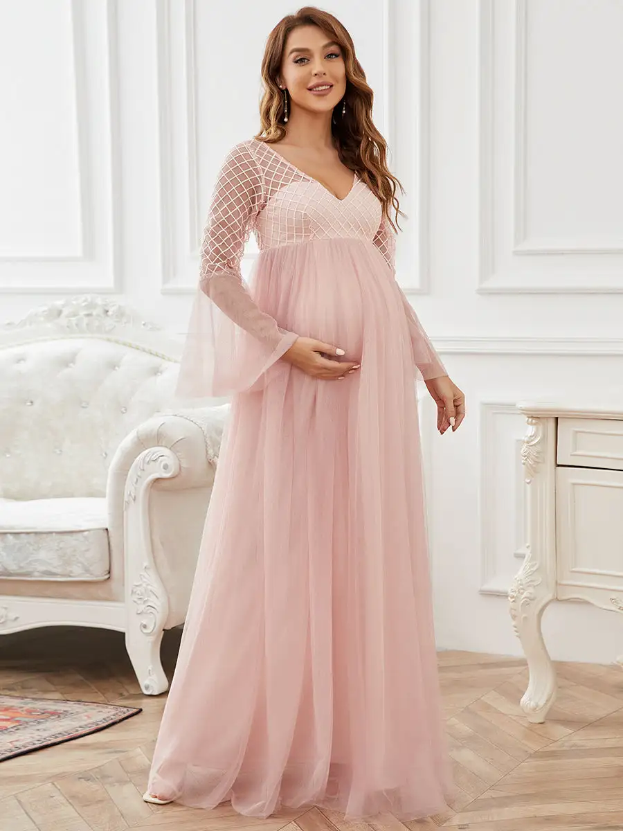 Deep V Neck A Line Pagoda Sleeves Wholesale Maternity Dresses