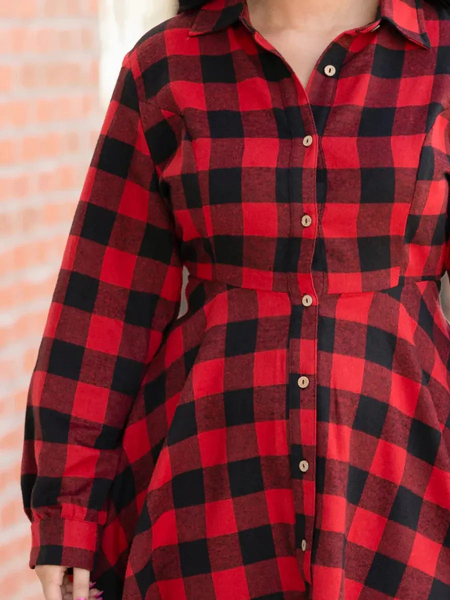 Red checkered irregular dress