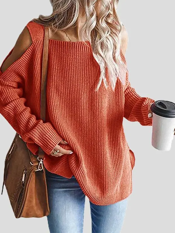 Women's Sweaters Sling Long Sleeve Off-Shoulder Pullover Knit Sweater