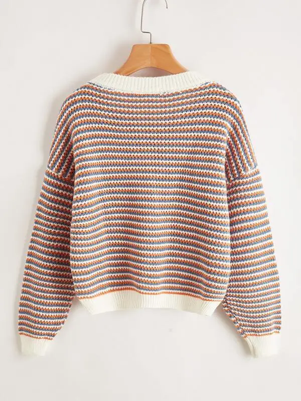 Drop Shoulder Striped Sweater