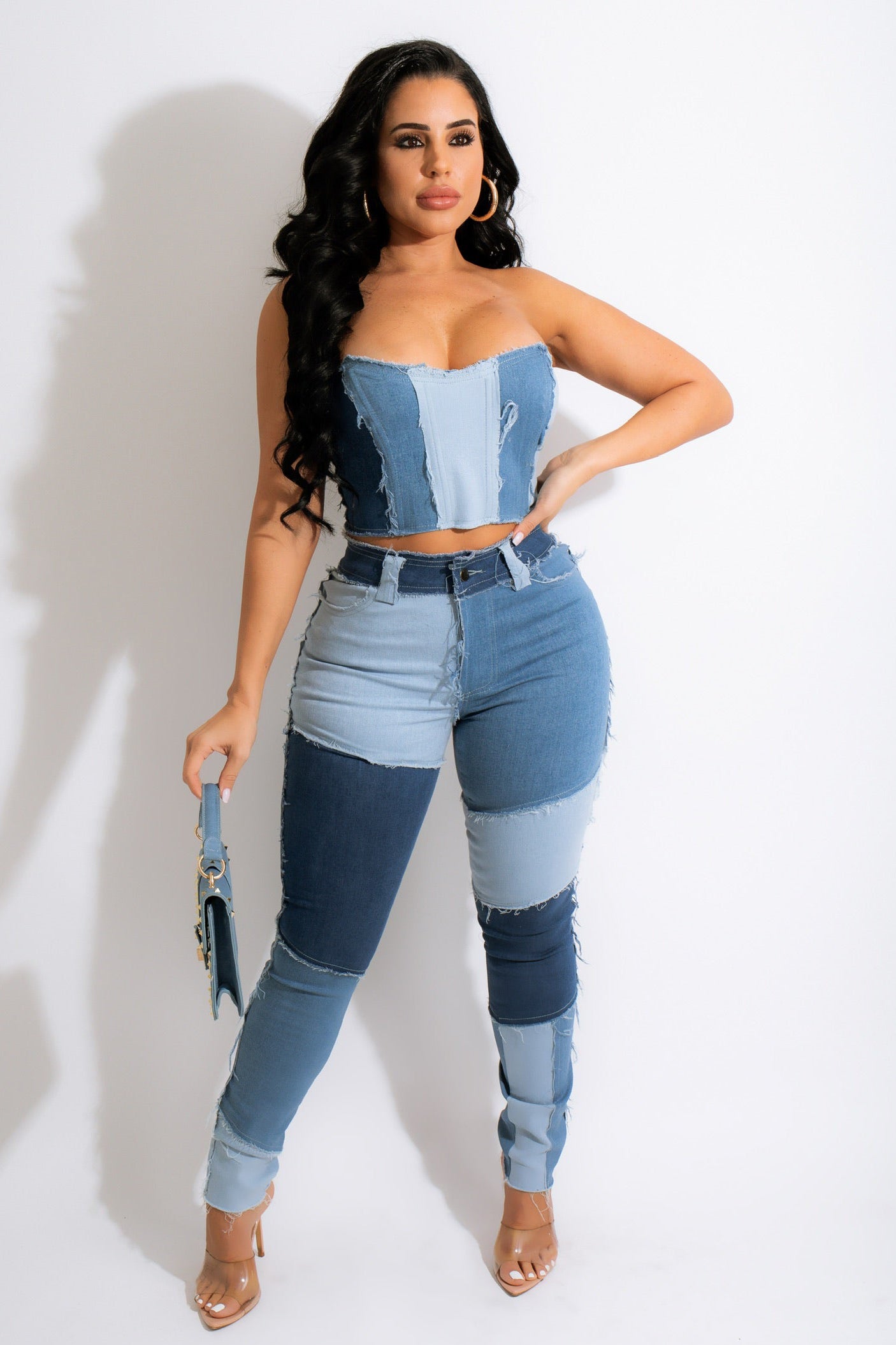 Strapless Denim Two-Piece Suit