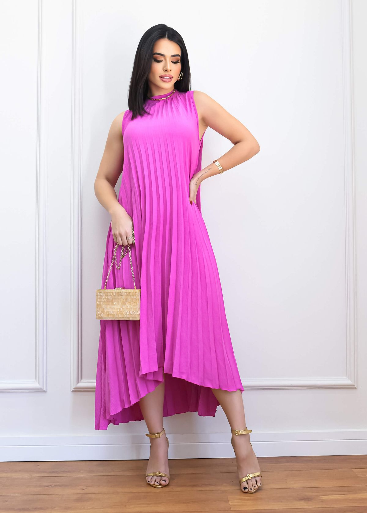 PLEATED MULLET MIDI DRESS