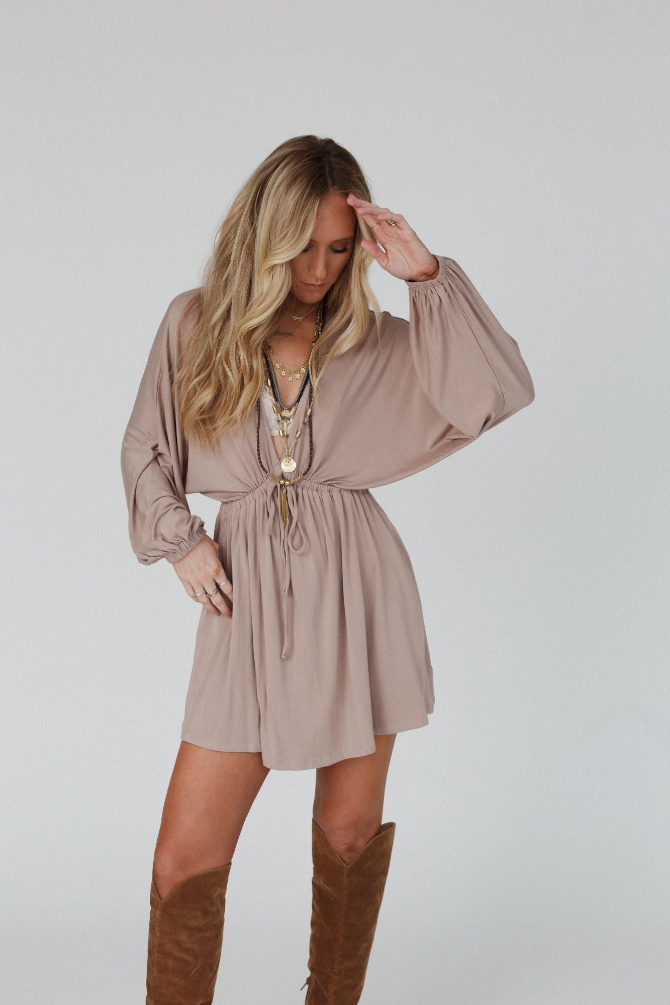 Sweet Vacay Long Sleeve Dress - Dark Mocha