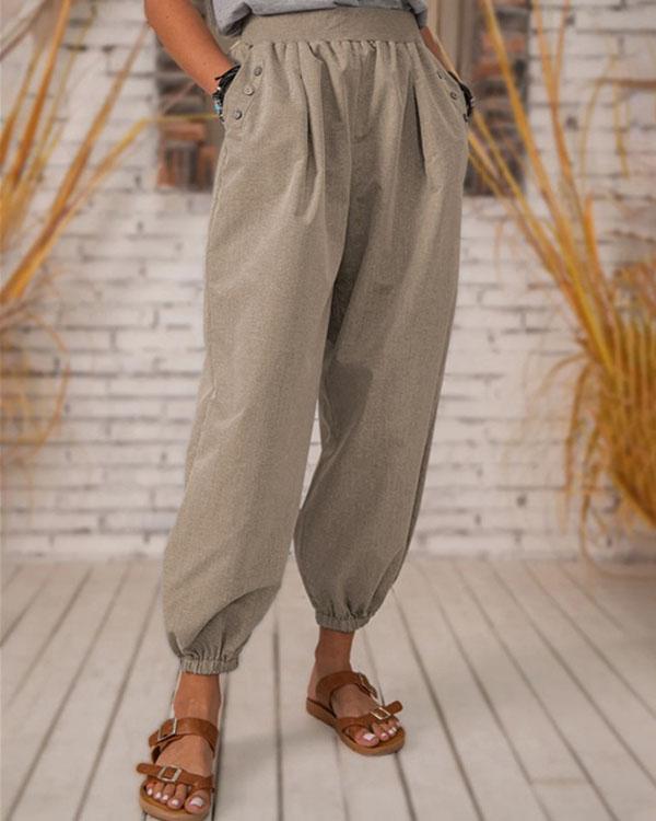 Vintage Solid Pocket Linen Trousers