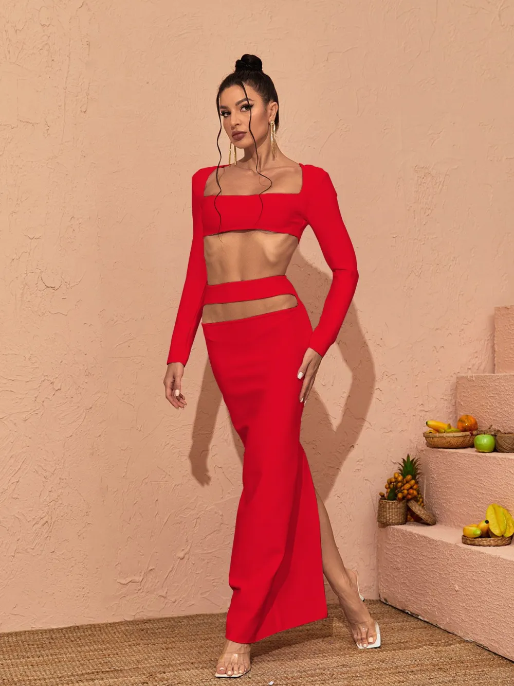 Kynlee Cutout Bandage Set In Red