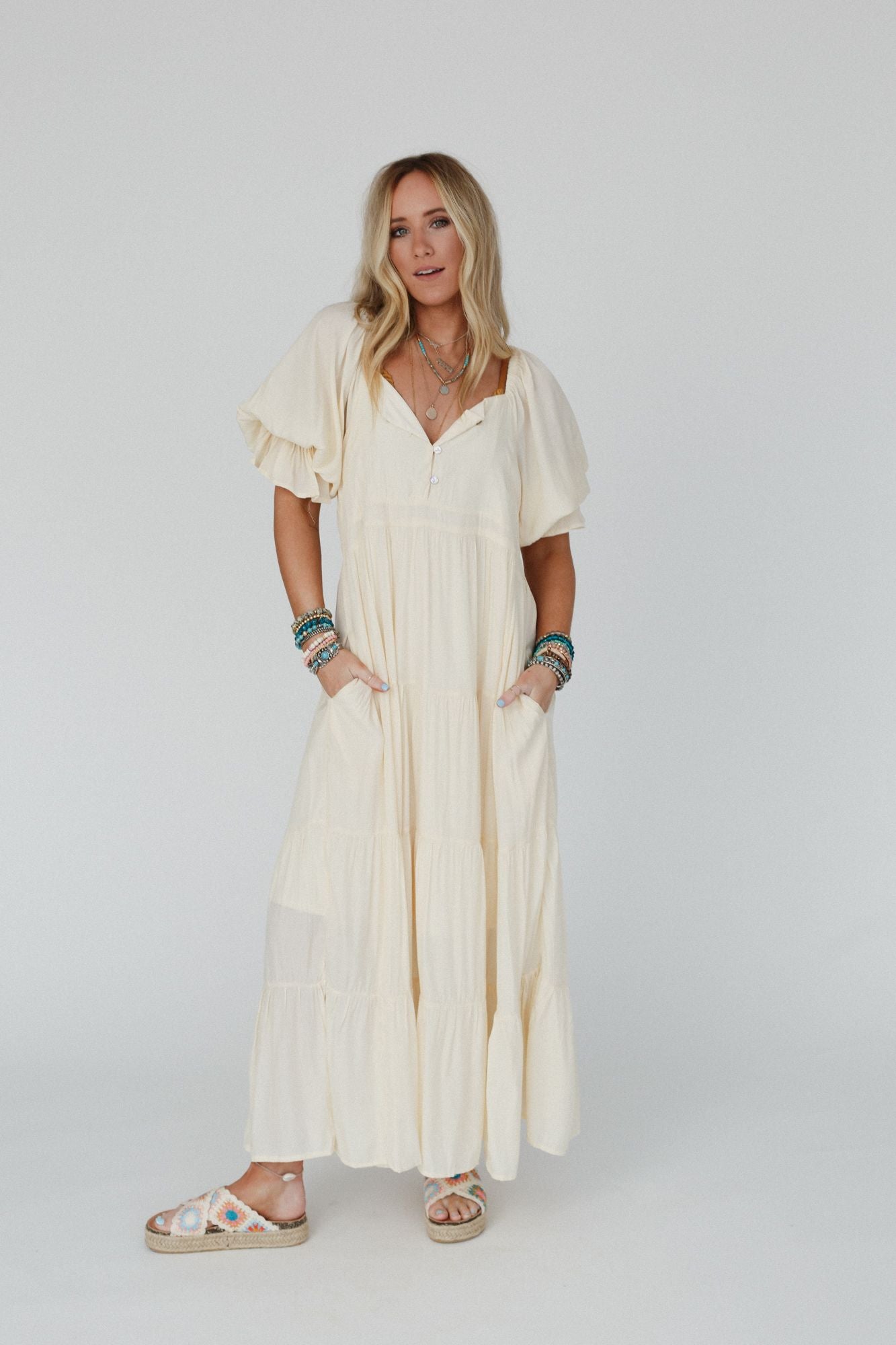 Waimea Tiered Maxi Dress - Beige