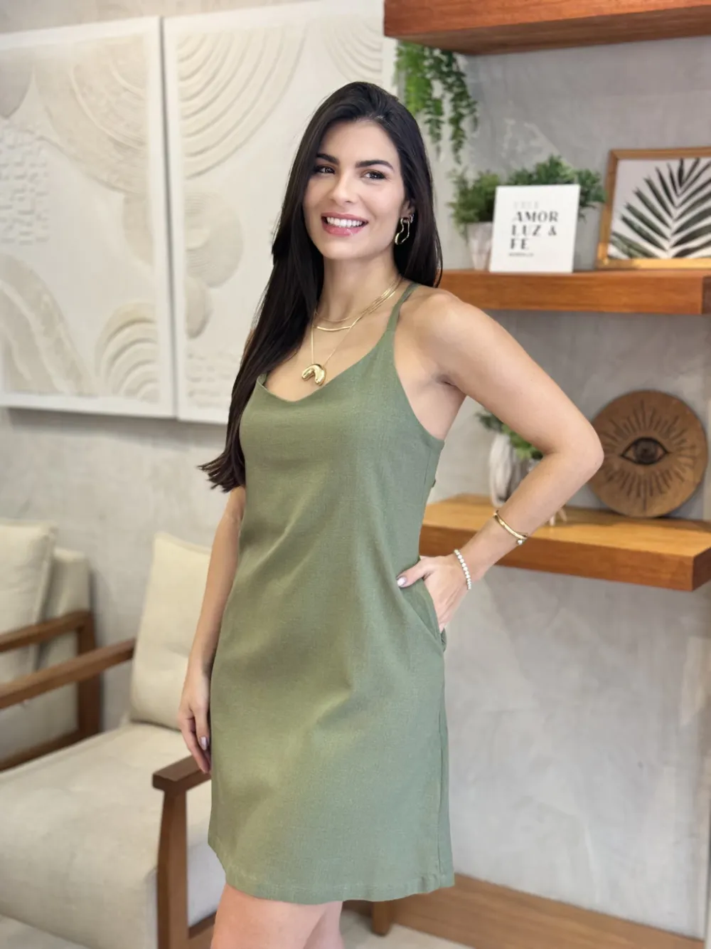 Monica Green Linen Dress