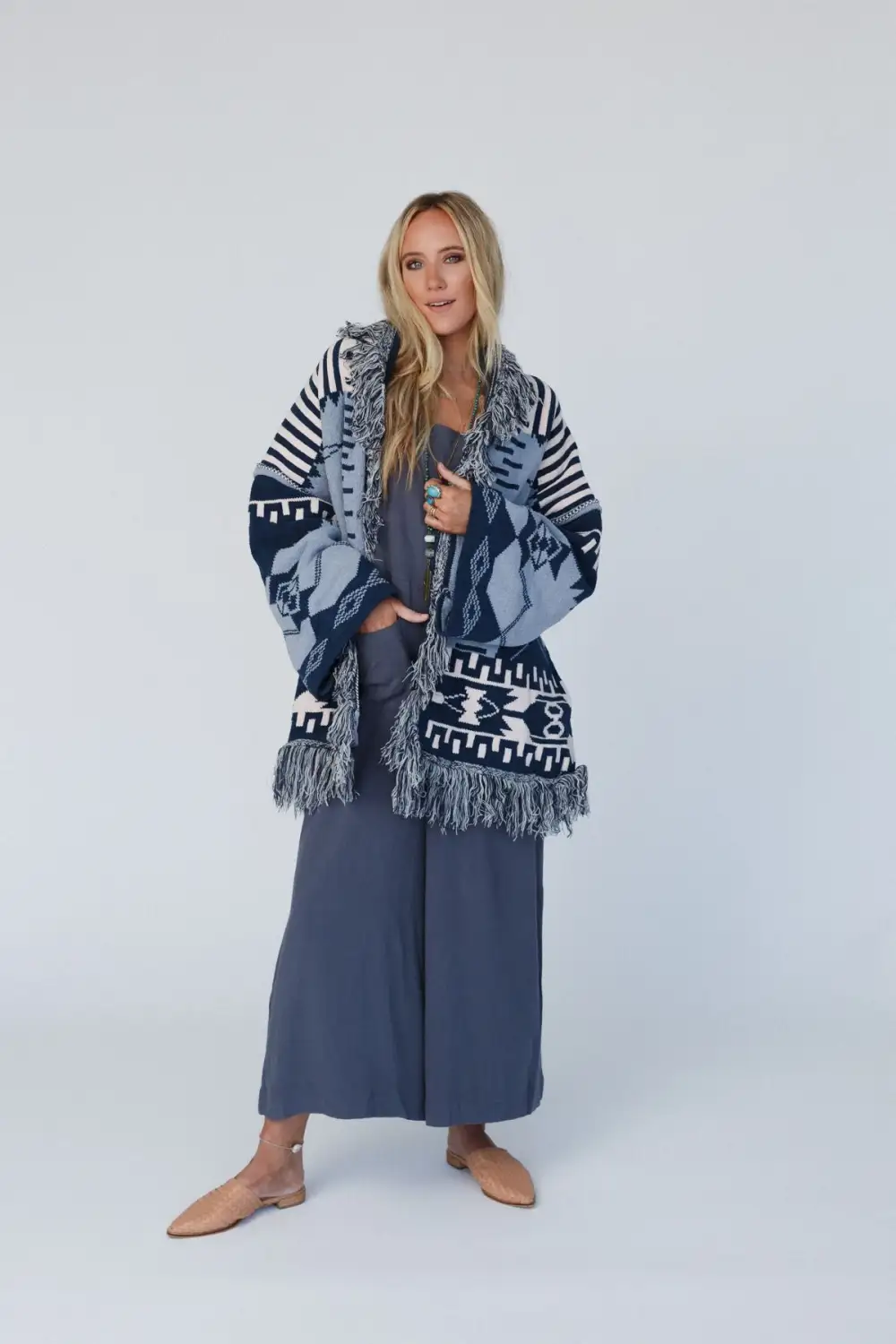 Sky Canyon Aztec Fringe Cardigan - Blue